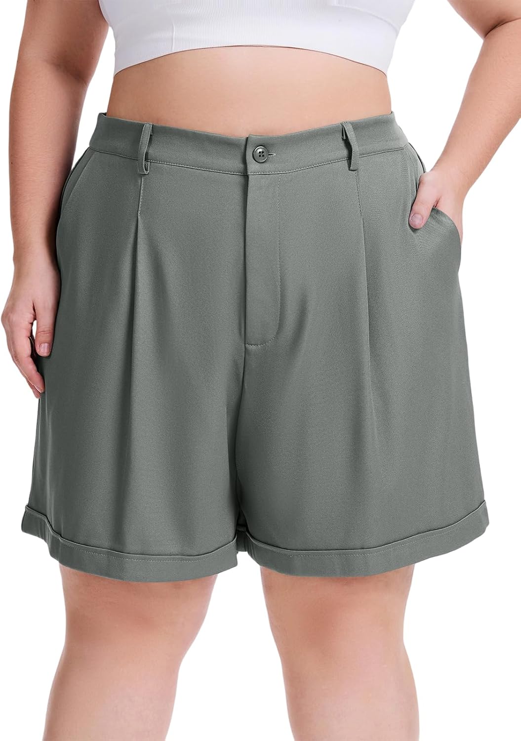 Plus Size Shorts for Women Wide Leg Bermuda Shorts Dressy Casual High Waisted Dress Short with Pockets