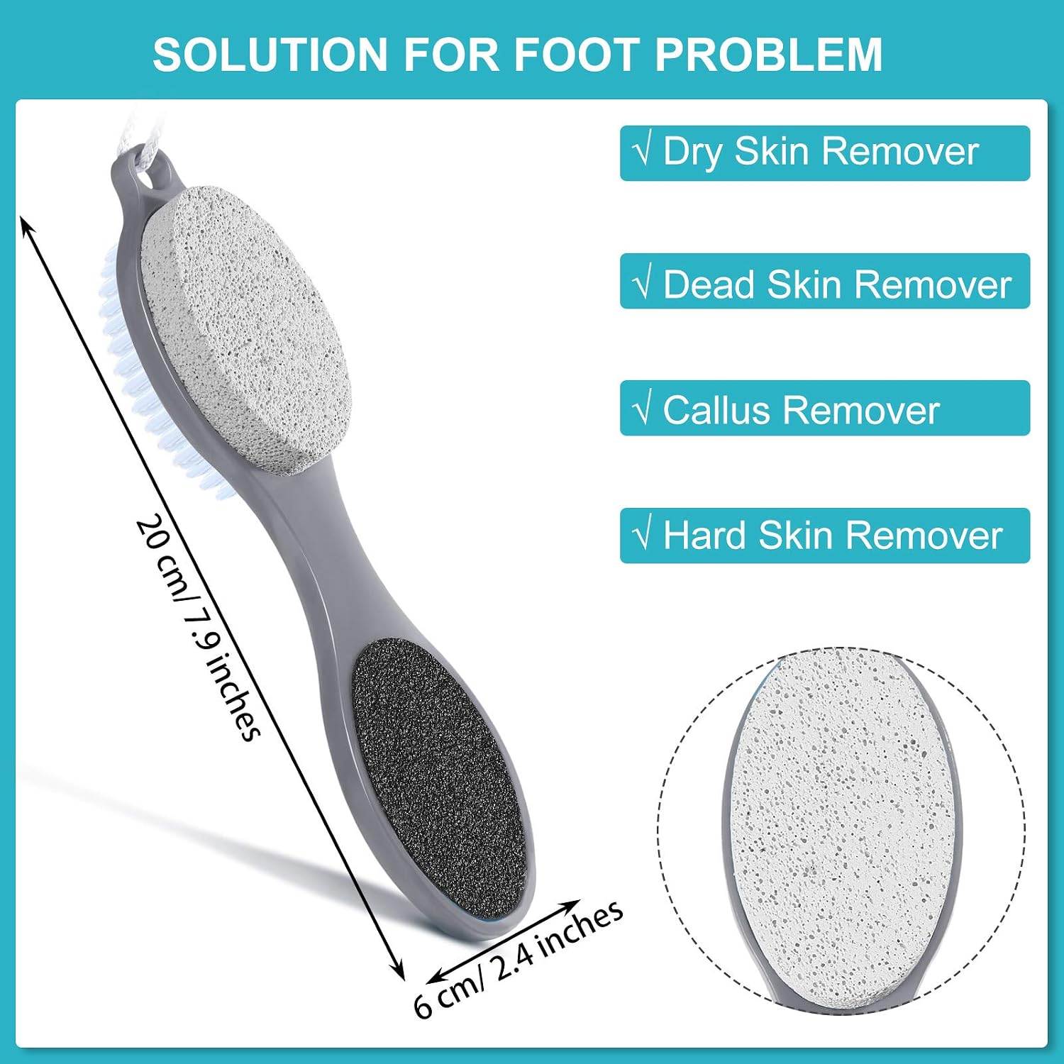 Patelai 2 Pieces Foot File Callus Remover - Multi Purpose 4 in 1 Feet Pedicure Tools with Foot Scrubber, Pumice Stone, Rasp and Sand Paper for Home Care(Gray)