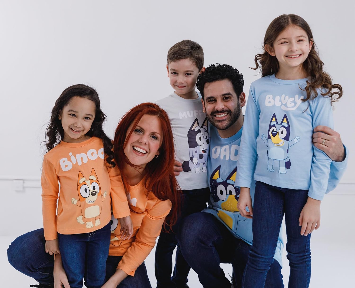 Bluey Bingo Chilli Mom Bandit Dad Long Sleeve Matching Family T-Shirt Toddler to Adult