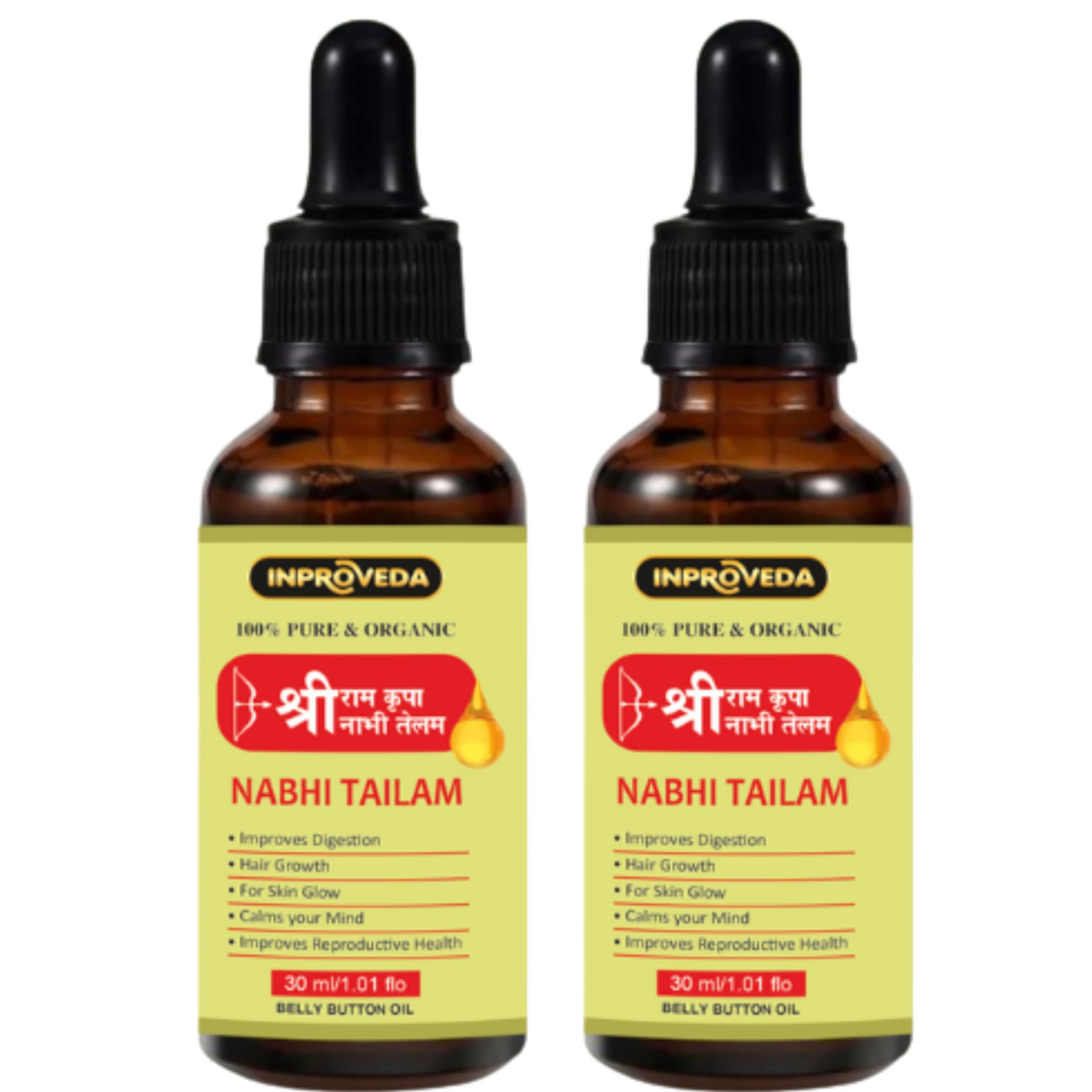Inproveda Sri Ram Kripa Nabhi Tailam | Ayurvedic Navel Oil for Digestion & Detox, Stress Relief, Better Sleep, Bloating Relief & Energy Balance | 100% Herbal Therapy || With Herbal Ingredients | नाभि तेल | Combo Pack 02 x 30ml = 60ml