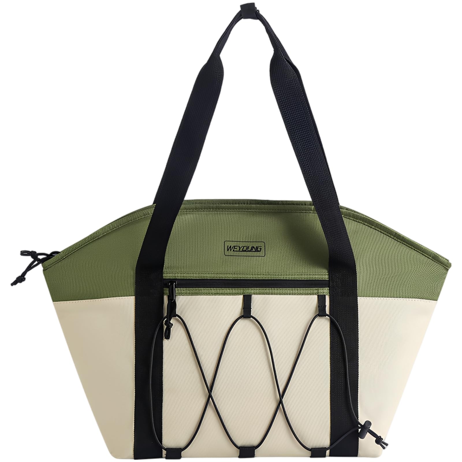 Sac isotherme vert et beige, grande capacité 28 L en toile Oxford, sac réfrigérant avec larges sangles, poignée renforcée, pour pique-nique, camping, plage, voyage, conservation des aliments