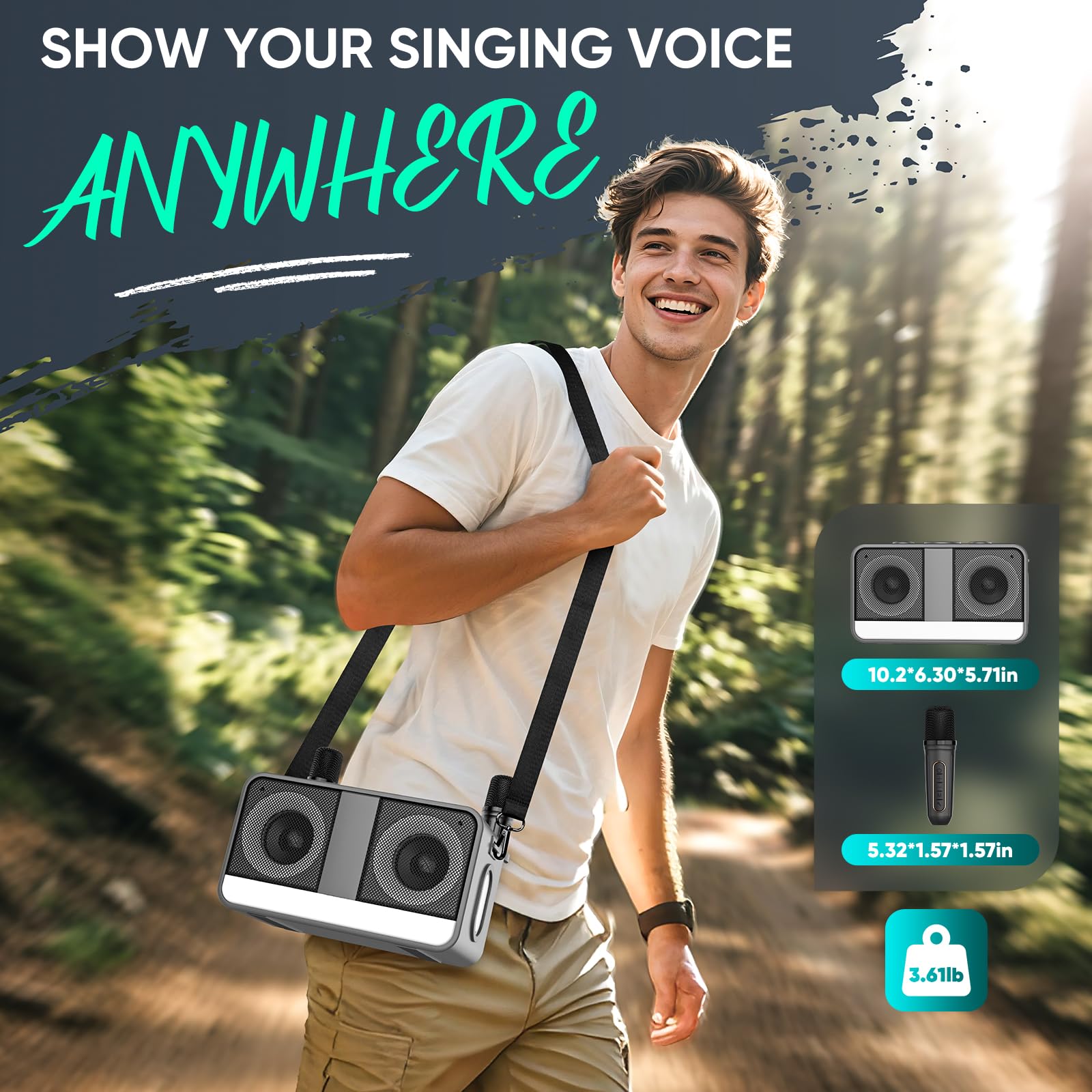 Karaoké Haut-Parleur Portable 35W Réel, Autonomie de 8 Heures, 2 Microphones sans Fil Rechargeables, LED, Machine de Karaoké pour Adultes et Enfants, (CHJ171-Silvergray)
