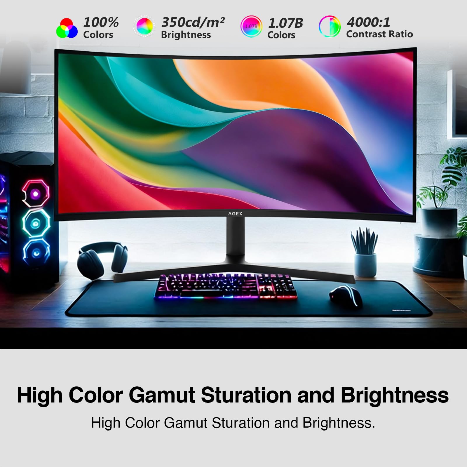 Z-Edge AGEX 34 Zoll 240Hz Curved Gaming Monitor 3440x1440 VA DP1.4 HDMI2.1 | Ultrawide 21:9 Gebogener Bildschirm 1500R UWQHD, 1ms MPRT, 350cd/m² Helligkeit, Adaptive Sync, PiP PbP, Höhenverstellbar