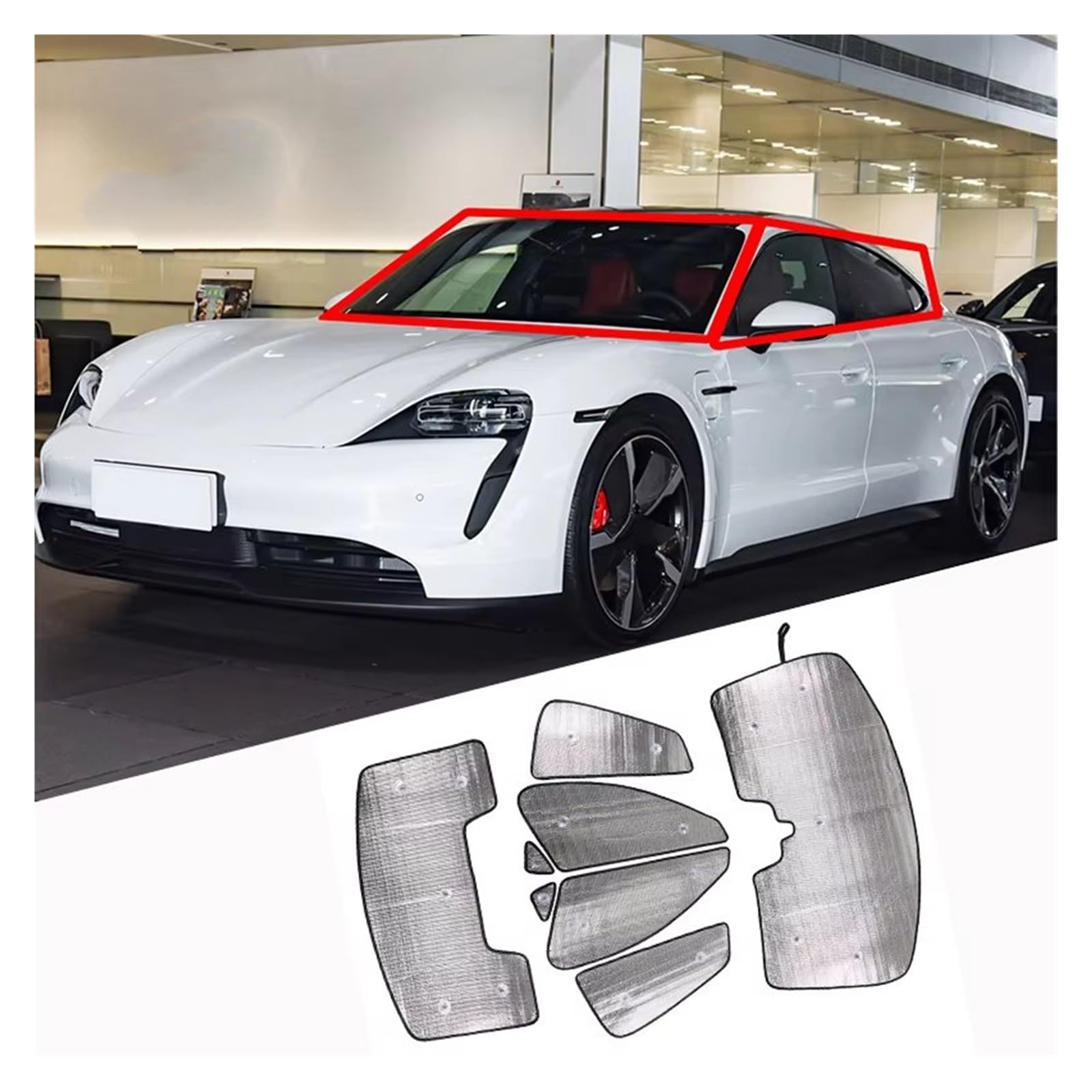 Parasol para Coche Parasol Reflectante Plegable para Parabrisas De Coche para Taycan 2019-2022, Cobertura Total Coche Delantero(8Pcs)
