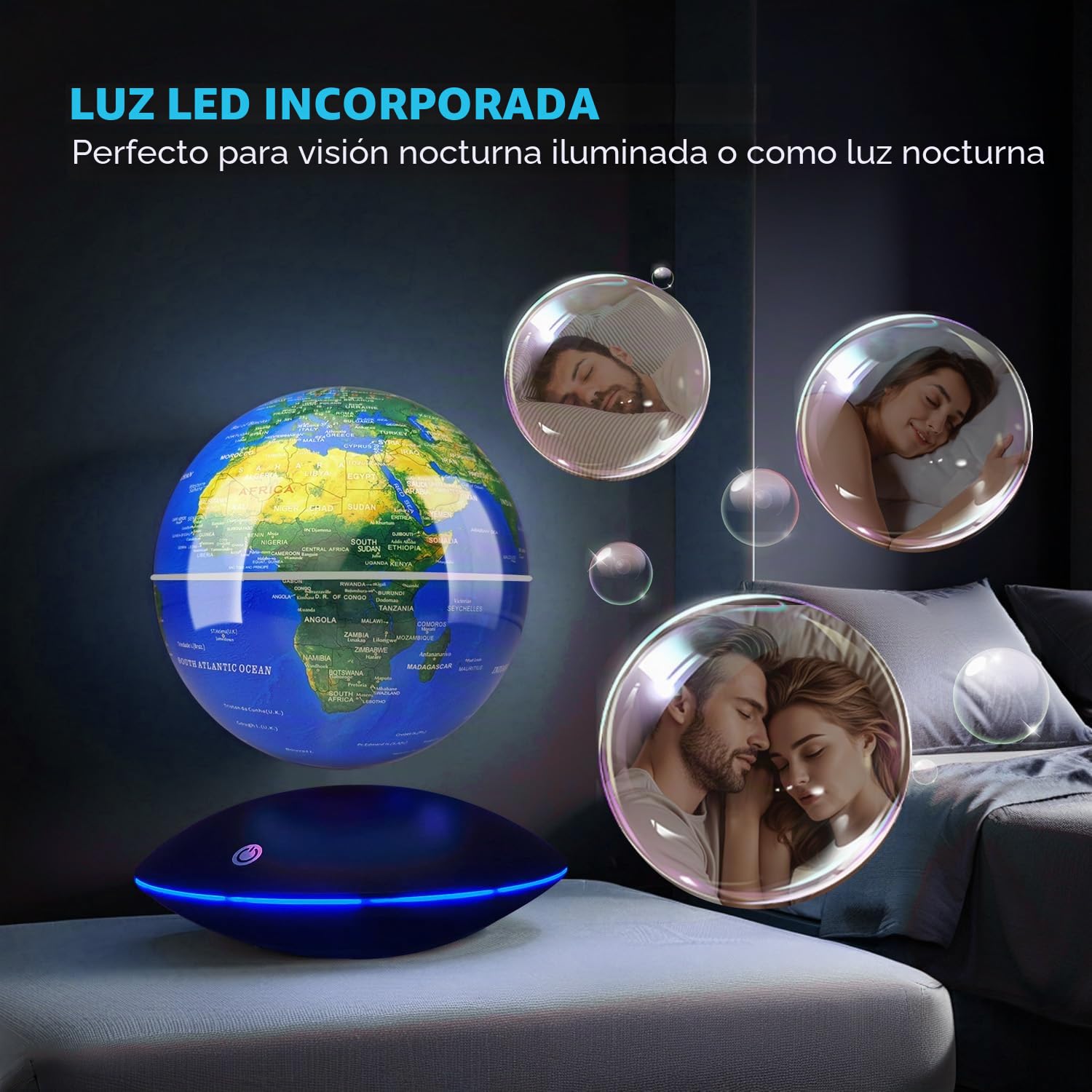 Globo levitante magnético con luz led, 360 giratorio globo flotante mapa del mundo para la pantalla de la oficina en casa, regalo de tecnología fresca para hombres padre y niñas