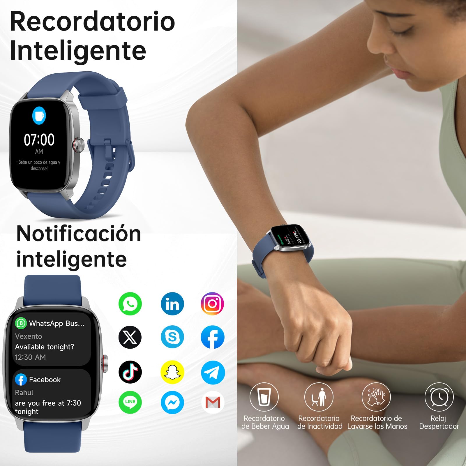 Reloj Inteligente Mujer Hombre con Llamadas Bluetooth y Voz AI, 1.85'' Smartwatch con Whatsapp Notificación, Pulsómetro/SpO2/Sueño/Podómetro, 110+ Modos Deportivos, Impermeable IP68 para iOS/Android