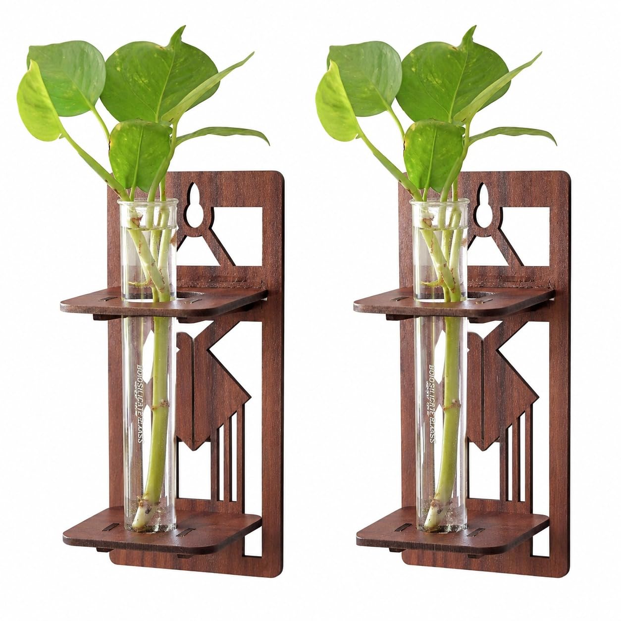 DL Comfort Shopping Wooden Wall Hanging Flower Vase with Glass Test Tube | Wall Mounted Hydroponic Plant Holder | Handmade Home Decor for Living Room, Bedroom, Office, Balcony (Brown, 1 Piece)-image-14