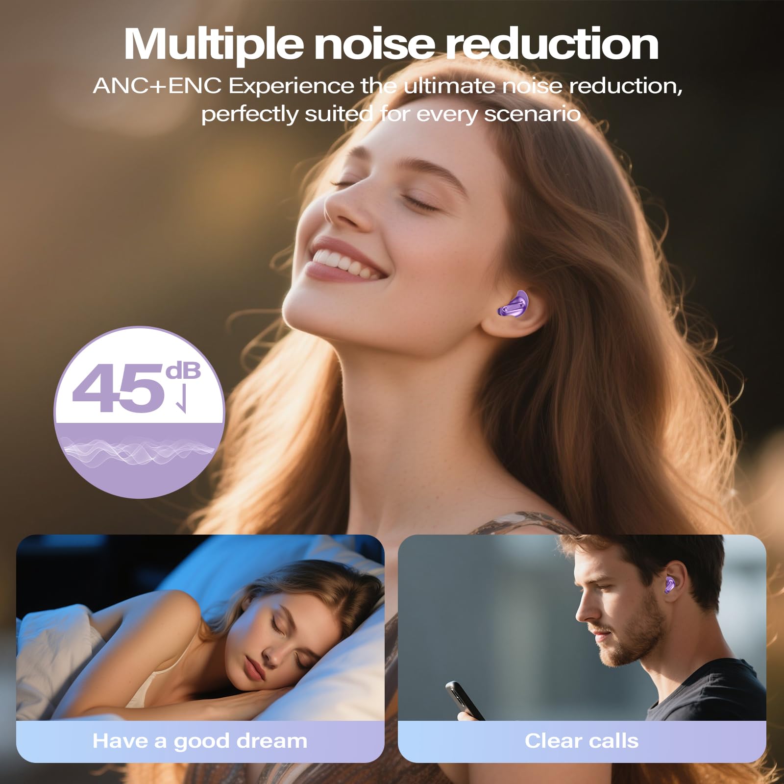Auriculares del sueño, Mini estéreo de Graves Profundos de los Auriculares de botón inalámbricos de Bluetooth 5.4 de la ANC