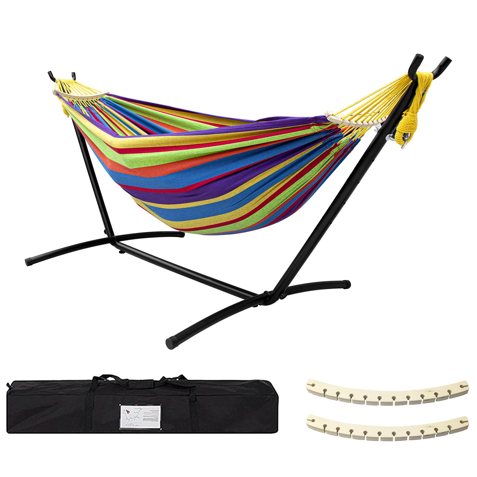 SZHLUX Hamaca doble con soporte incluido soporte de acero de capacidad de 450 libras, bolsa de transporte premium incluida. Cama de algodón de estilo brasileño para interiores y exteriores para patio,