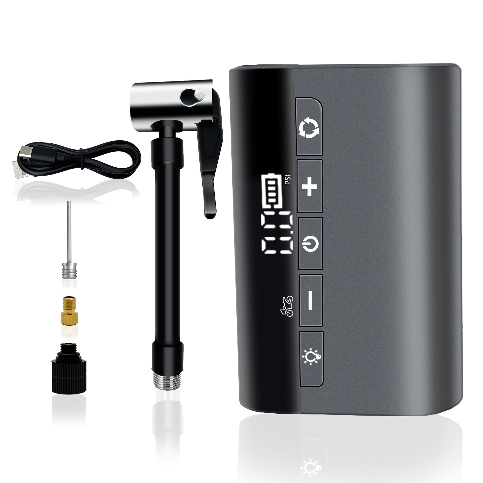 Mini Electric Bike Pump Portable,150PSI Tire Inflator Portable air compressor with Digital Gauge, USB-C Rechargeable Pump for Road Bike, Motorcycle,