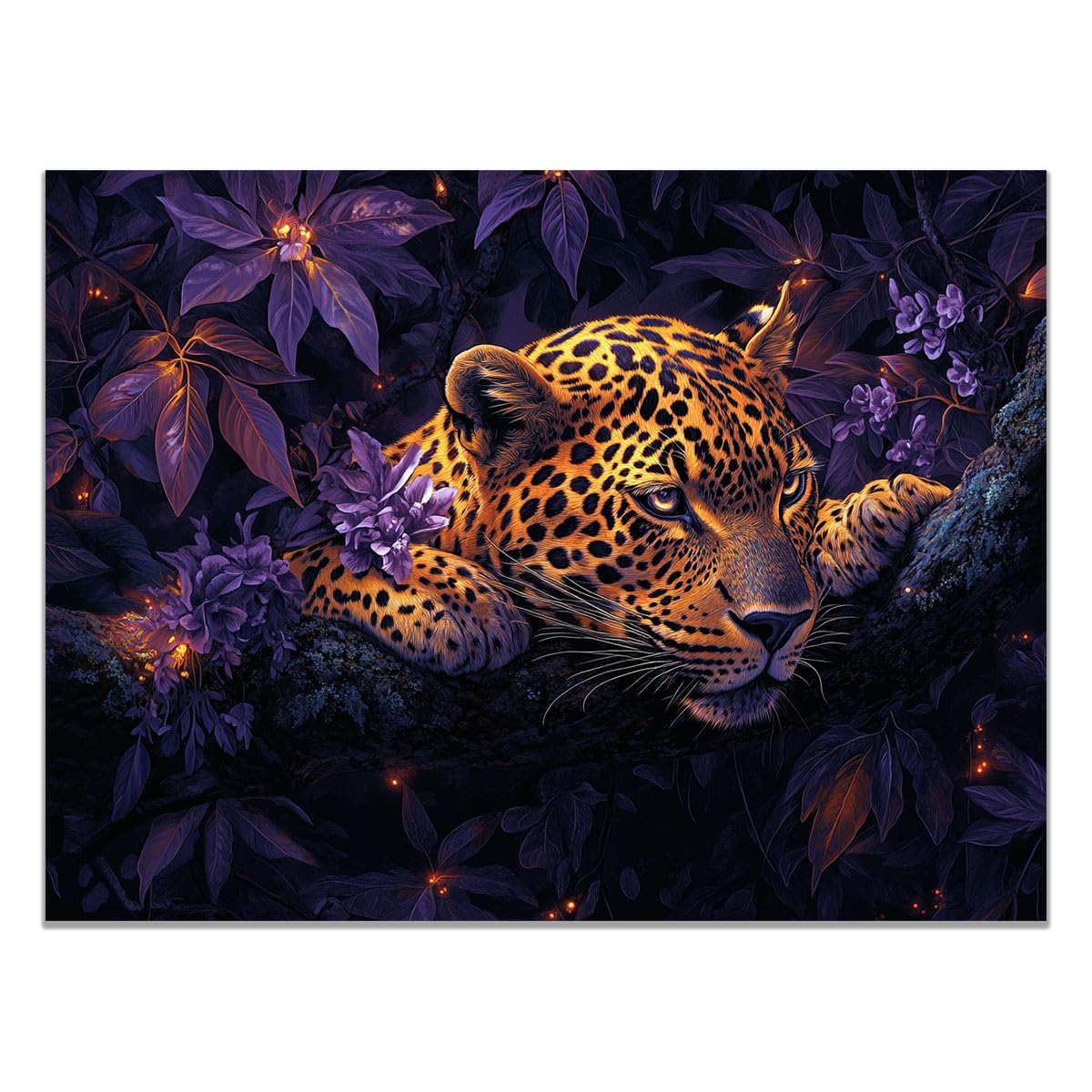 TZKRWRH Leopard Wall Art Print Home Decor, Cheetah Jungle Poster Leopard In Purple Foliage Minimal Animal Prints Modern Paintings Maximalist Decoration(Purple 34)-70x100cm Unframed