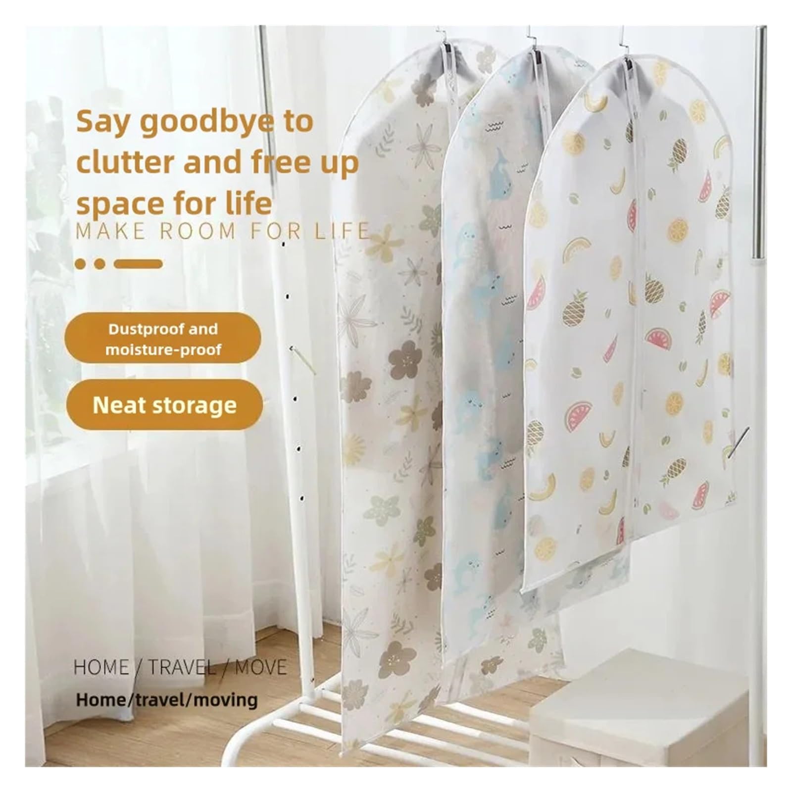 fundas para ropa 3/5/10PCS Hanging Dust Cover For Clothes, Printed, Closet Organizer, Arranged With Zipper(Color3,60x100 10pc)