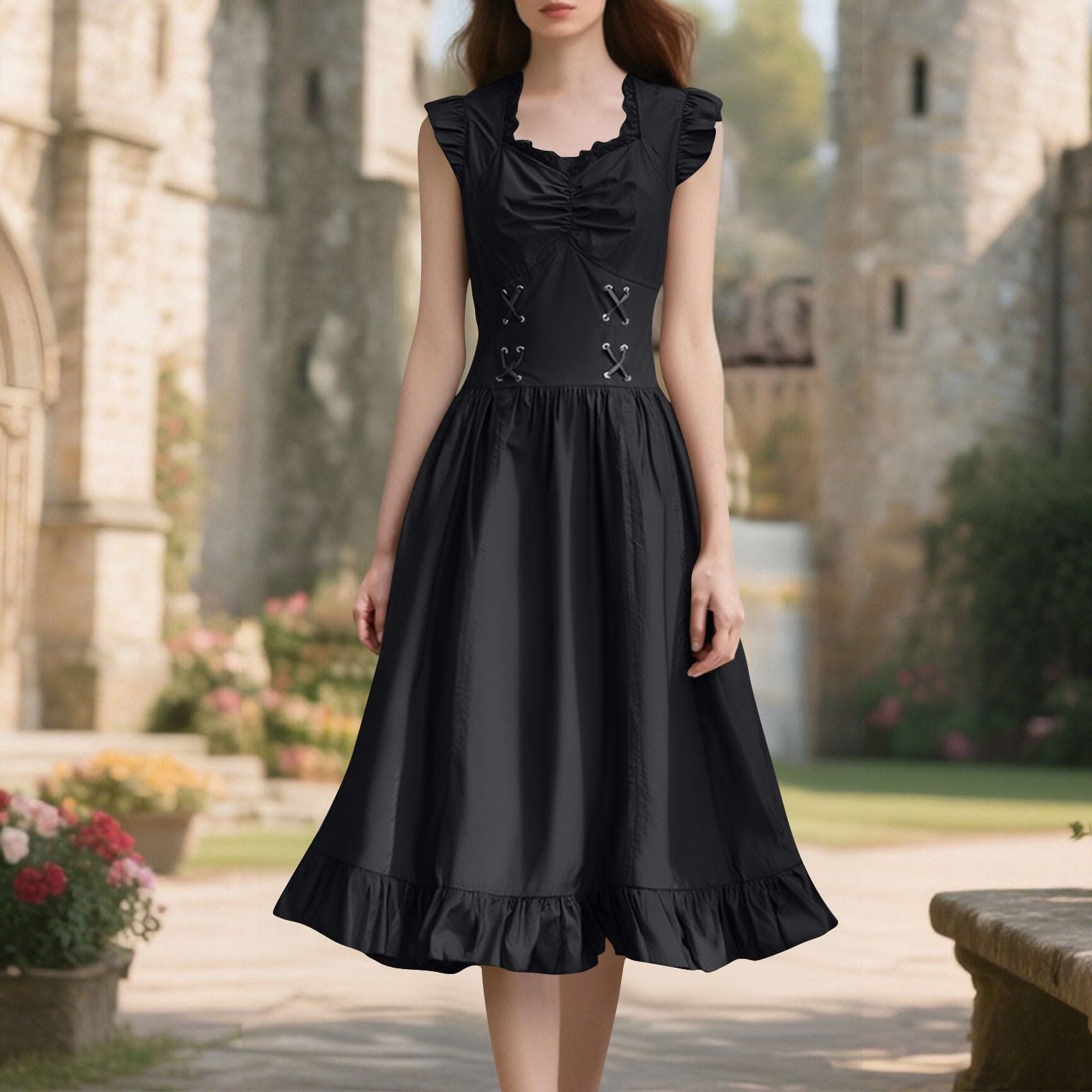 Mittelalter Kleid Damen Renaissance Kostüm Gothic Langarm Kleidung Maxi | Retro Corsagenkleid, Faschingskostüm, Korsett Kleid,Steampunk Outfit,Viktorianisches Kostüme, für Cosplay Karneval Halloween
