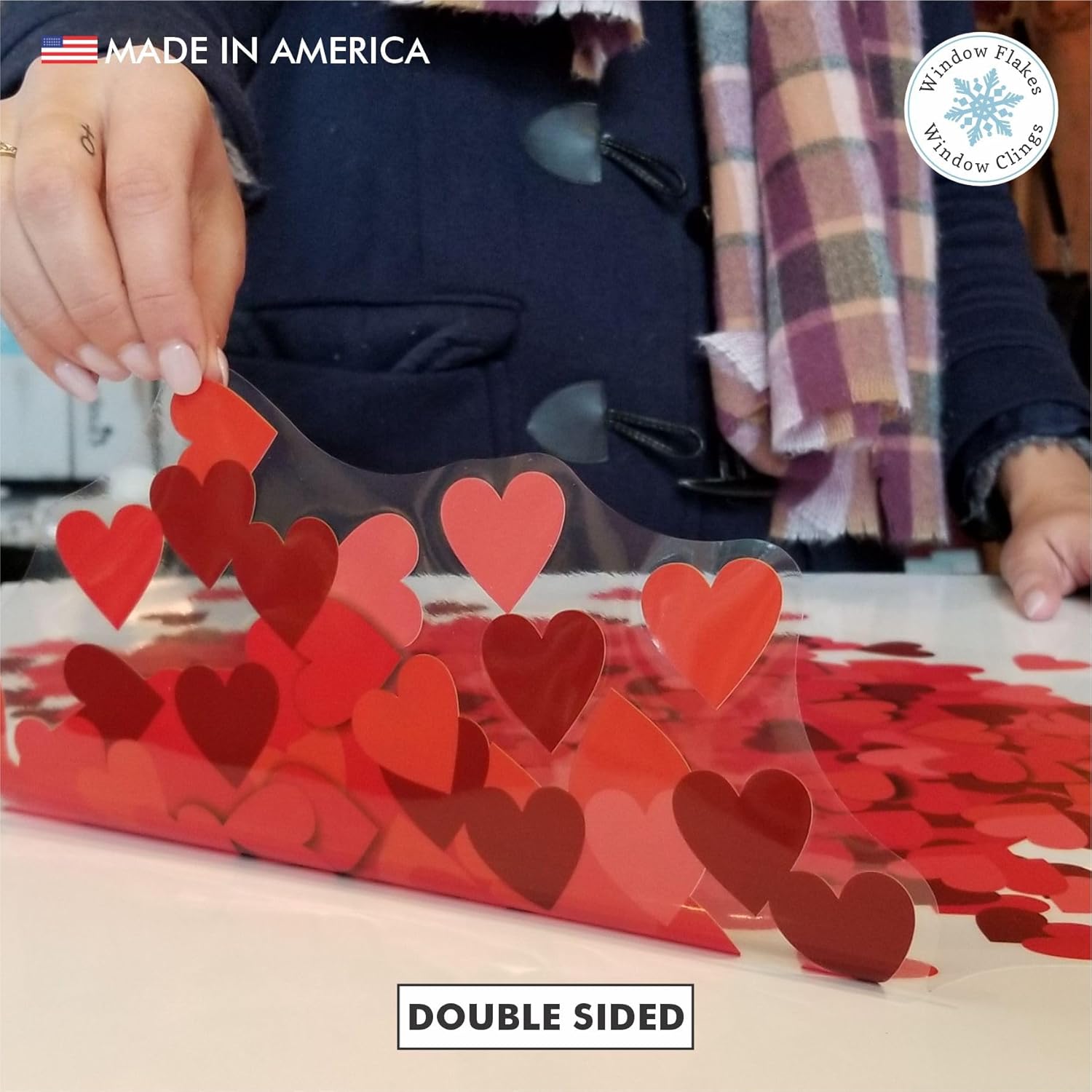 XL (47 Inch) Valentines Day Heart of Hearts Decal Decoration. Red Hues, Reusable, Double Sided, Window Cling for Glass. Made in America by Window Flakes.