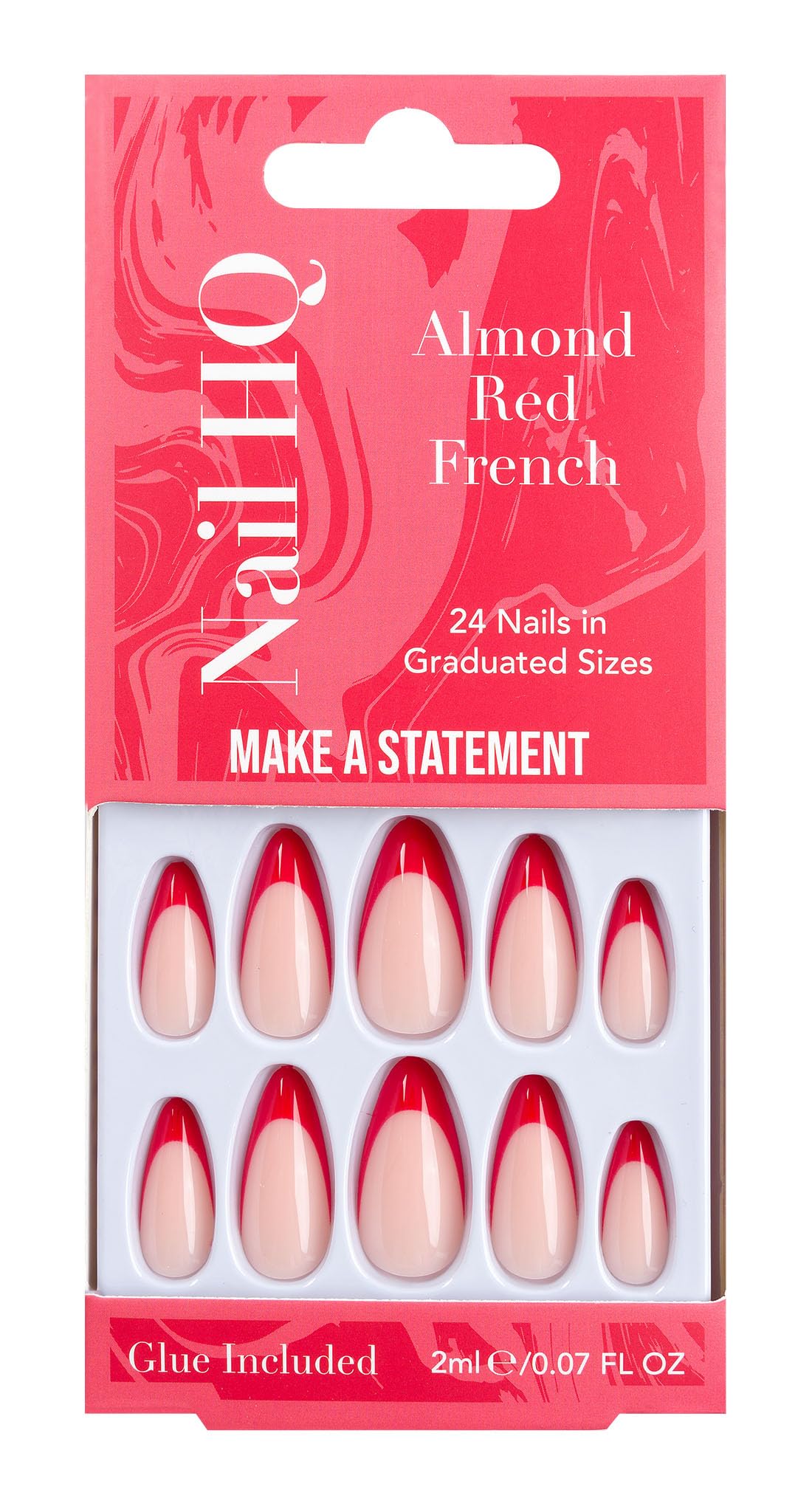 Nail HQ Press On Nails – Almond Red French Nails, 24 Durable Glossy Finish False Nails for Salon-Quality Manicure at Home