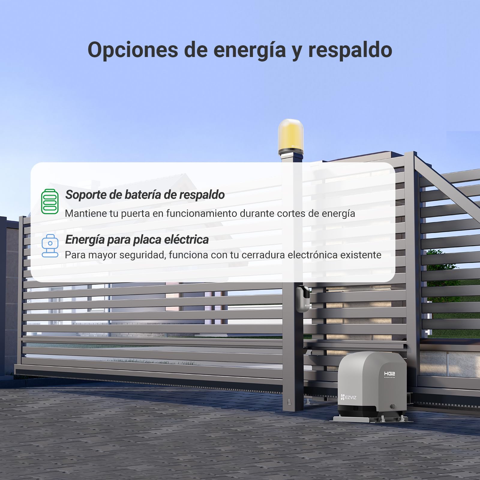 EZVIZ Motor Puertas Correderas Exterior 400 kg, con 4 Metros Cremallera de Nailon y Acero, Dos Mandos a distancia, una Luz de Alarma, Wi-Fi/Bluetooth, Instalación de dos cables, Impermeable, HG2 400