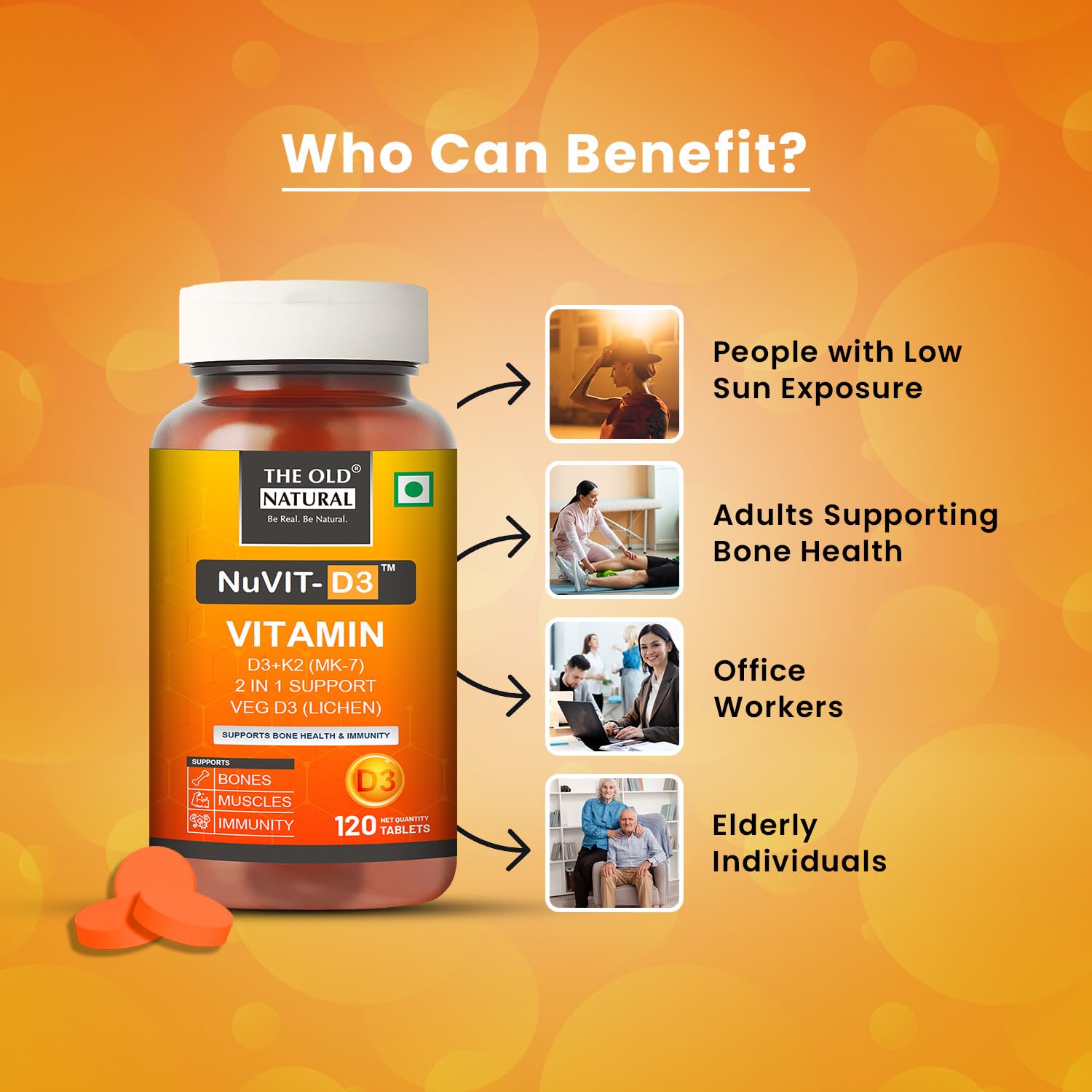 The Old Natural Nuvit-D3, Vitamin D3 K2 MK7 Tablets, Vitamin D3 (Lichen) + K2 for Bone Strength & Calcium Absorption, Heart & Immunity Support, High Absorption Formula (120 Tablets) — Amazon image 4