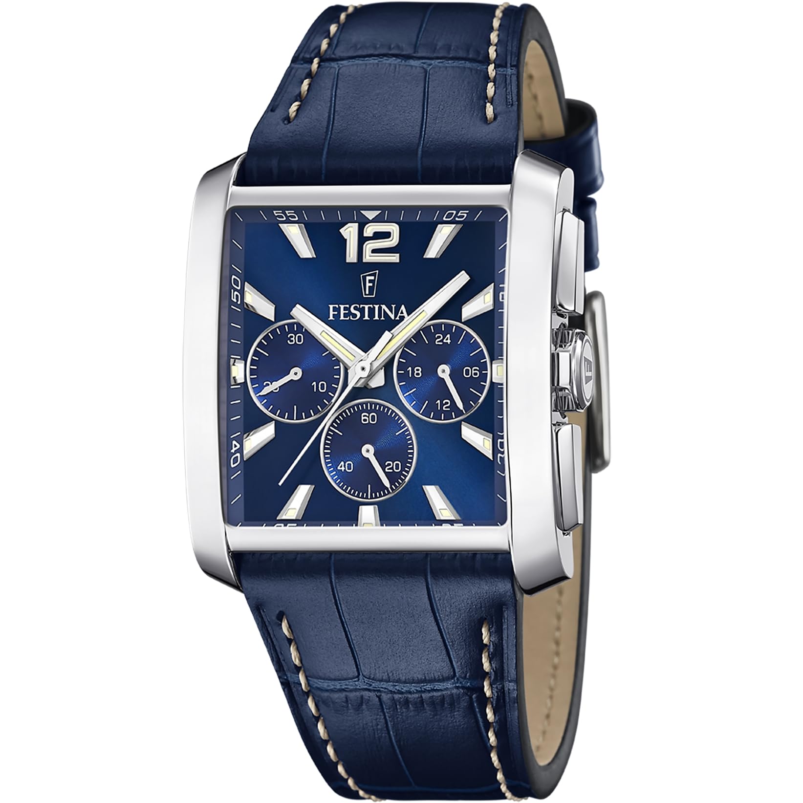 Festina Montre Homme Analogique avec Bracelet en Cuir - Mouvement Quartz - Chronographe - Verre Minéral Haute Résistance - Étanche 5 ATM - Élégante F20636 on The Square
