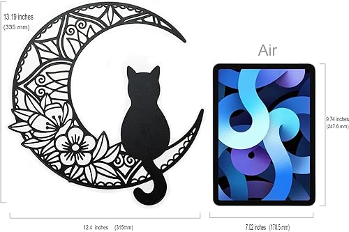 Vista 2 de EYONGLION Arte de pared de luna de gato negro, frontón de pared de fase lunar, escultura de pared de gato