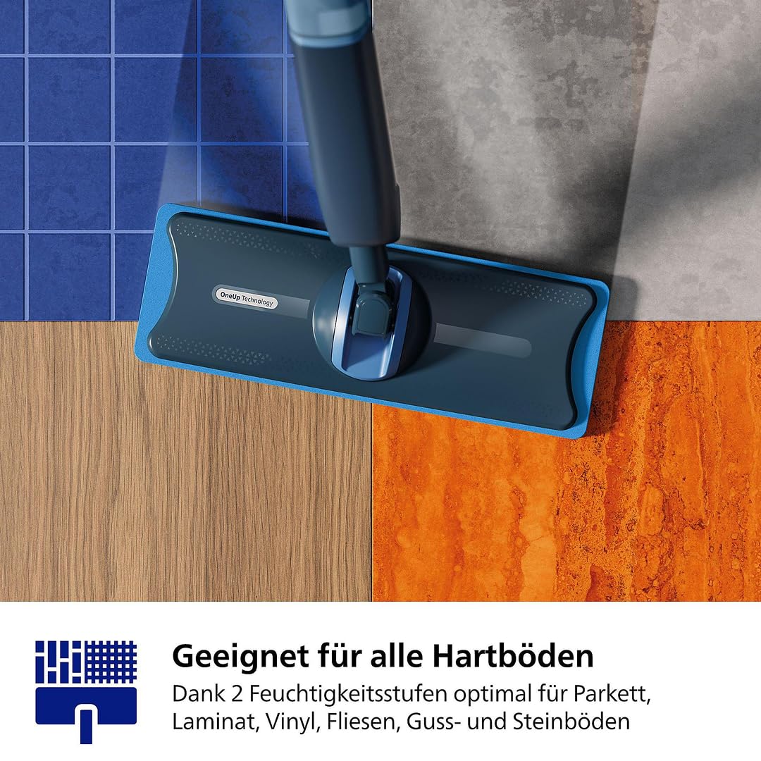 Philips OneUp 3000 Series elektrischer Wischmopp - 2X sauberere Böden², 2X schnelleres Wischen, kabellos mit 360° Drehgelenk, waschbare Wiederverwendbare Pads, langanhaltender Akku (XV3101/01 | inkl. 1 Pad, kabellos, 360° Drehgelenk, 2x schnelleres Wische