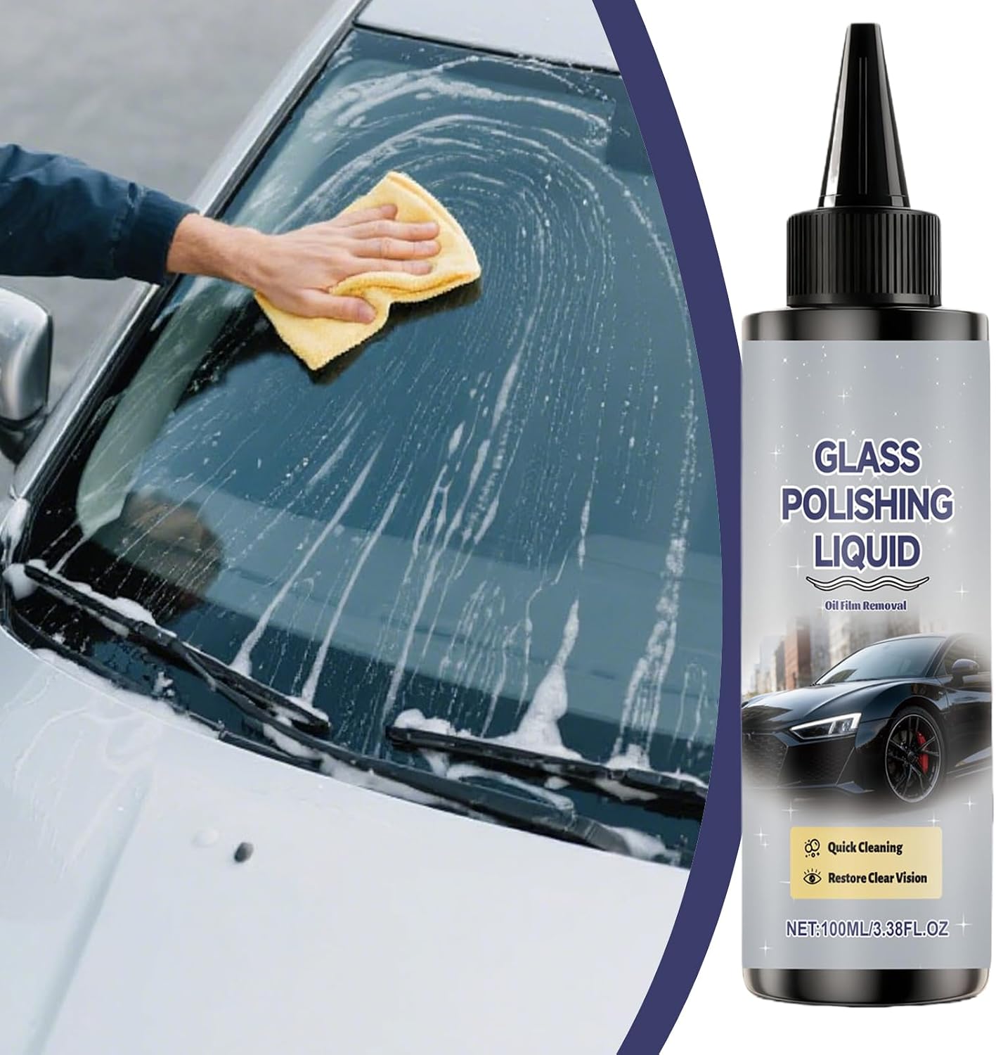 Automotive Glass Cleaner, 100ml Window Polishing Agent, Auto Window Cleaner for Truck Outdoor Night Driving Daily Commute Morning Highway Garage, Durable Portable Car Care Accessory