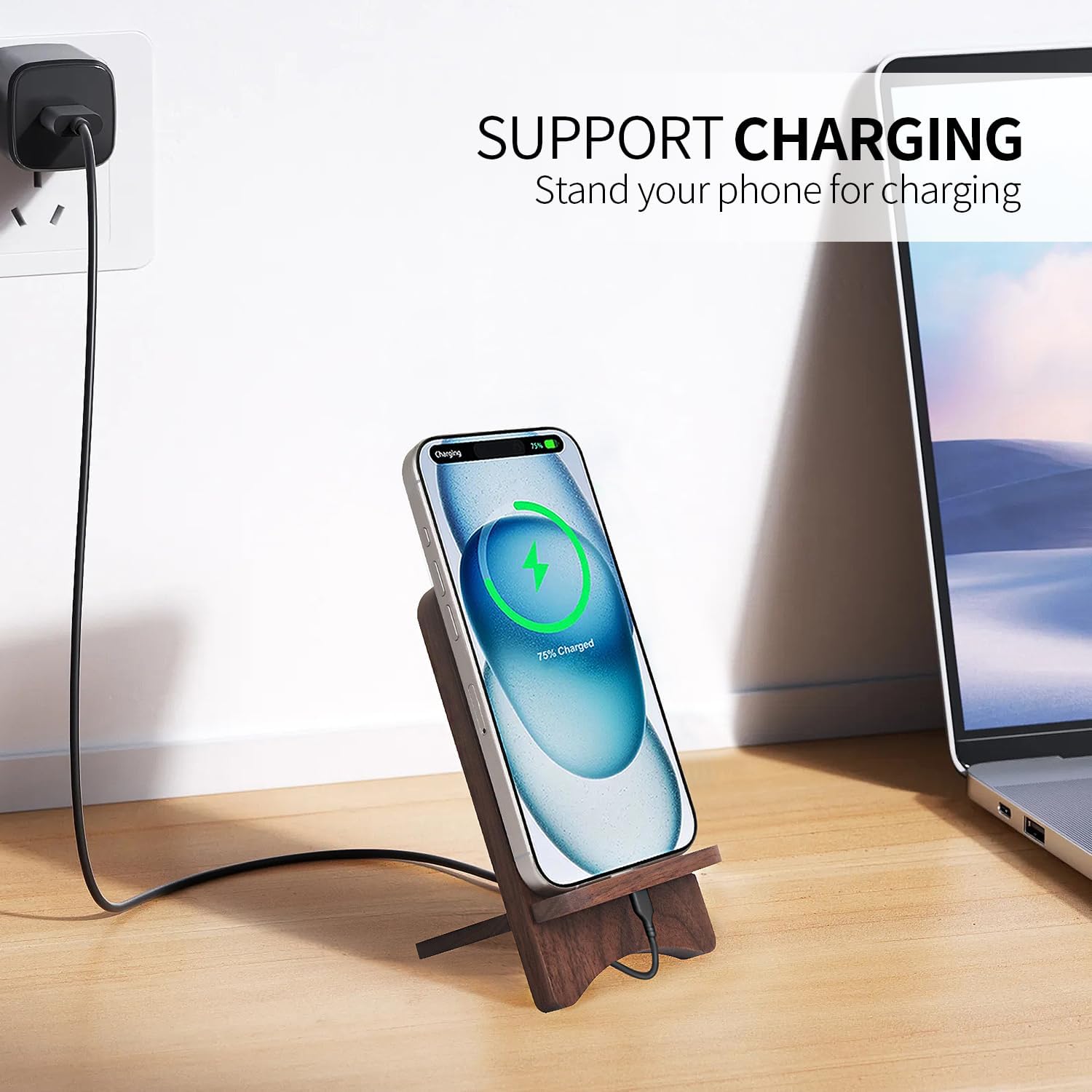 Cell Phone Stands, Desktop Stand, Luxury Nature Wood Simple Phone Stand, Compatible with iPhone & All Cell Phones, Ultra-Stable, Portable & Non-Slip Design, 2 Pieces, Walnut