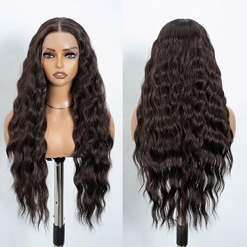 Style Icon Long Wave 13x4 Lace Front Wigs 28 Inch Brown Free Part Lace Synthetic Heat Resistant Fiber Glueless Pre-Plucked Hairline Beginner Friendly Wig
