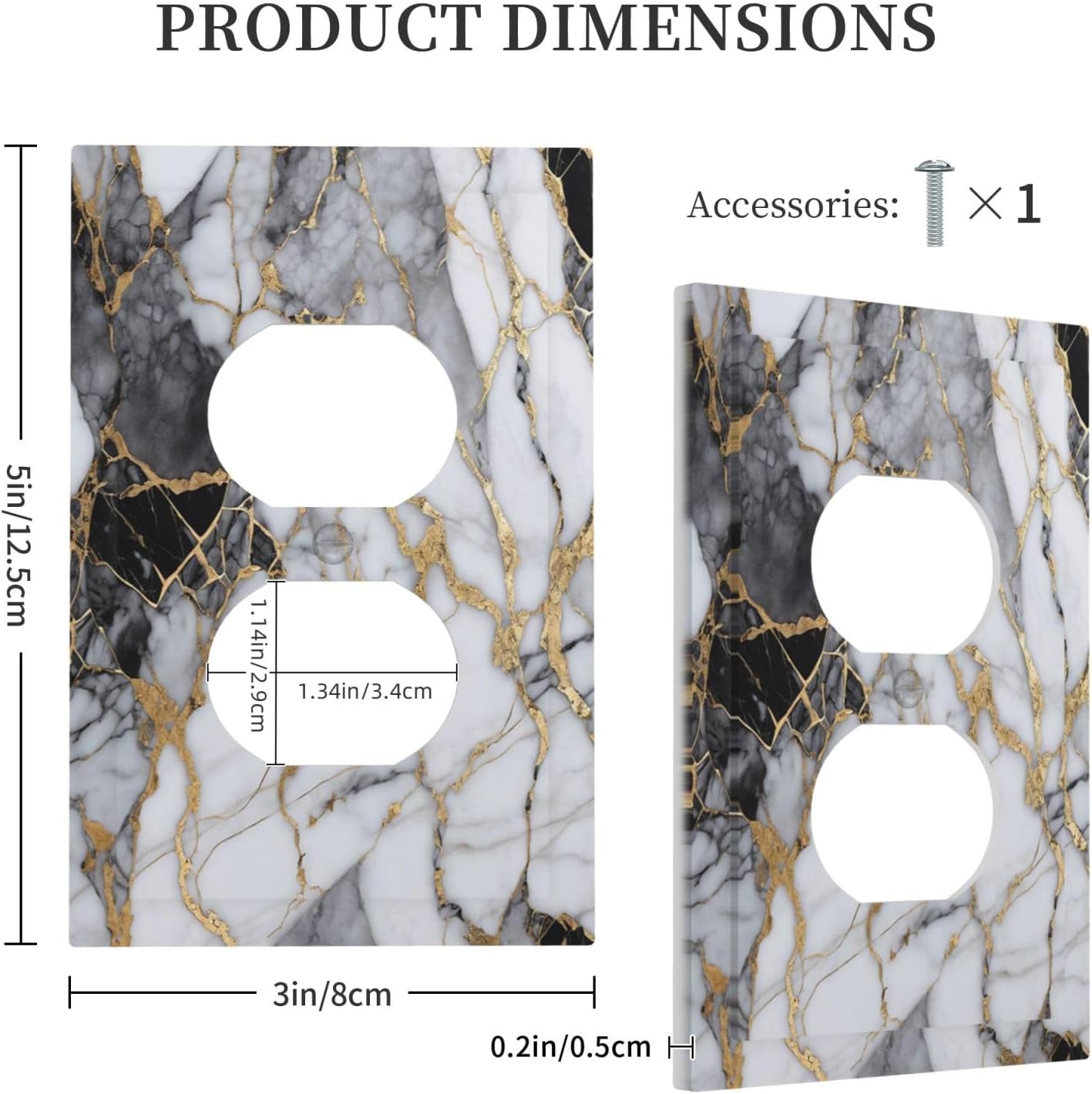 Decorative Outlet Covers Abstract Grey Marble Grizzly Golden Line 1 Gang Duplex Light Switch Cover Plate Wall Plates for Electrical Outlets Electrical Switchplate Face Plate for Bathroom Decor