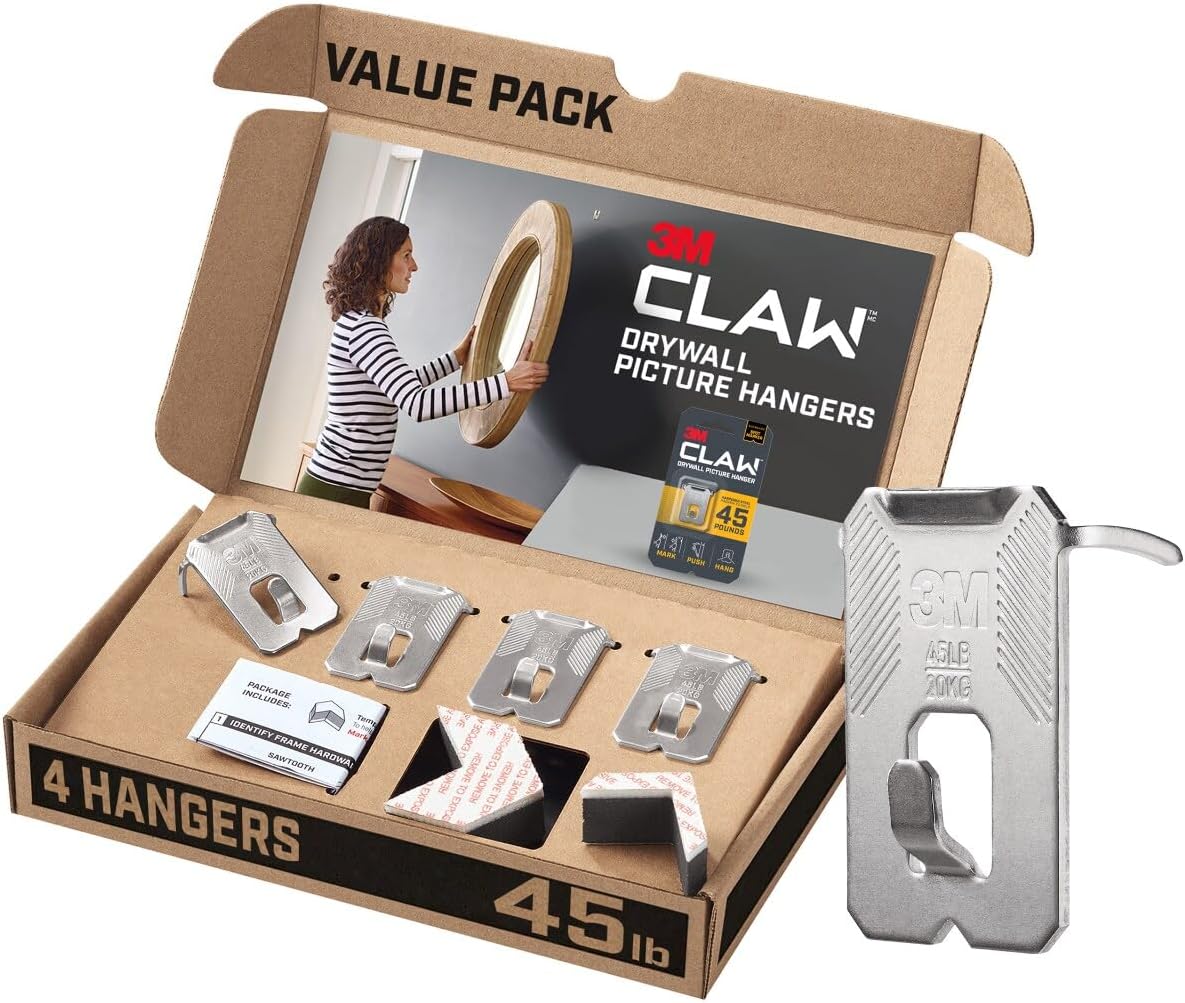 3M CLAW Heavyweight Hanging Solution: 4 Hangers & 4 Spot Markers