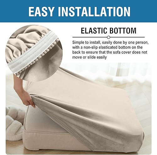 Miniatura 6 de Funda para sofá, funda de cojín de terciopelo elástico de 2 piezas, funda elástica lavable para asiento o respaldo, fundas de asiento de sofá para