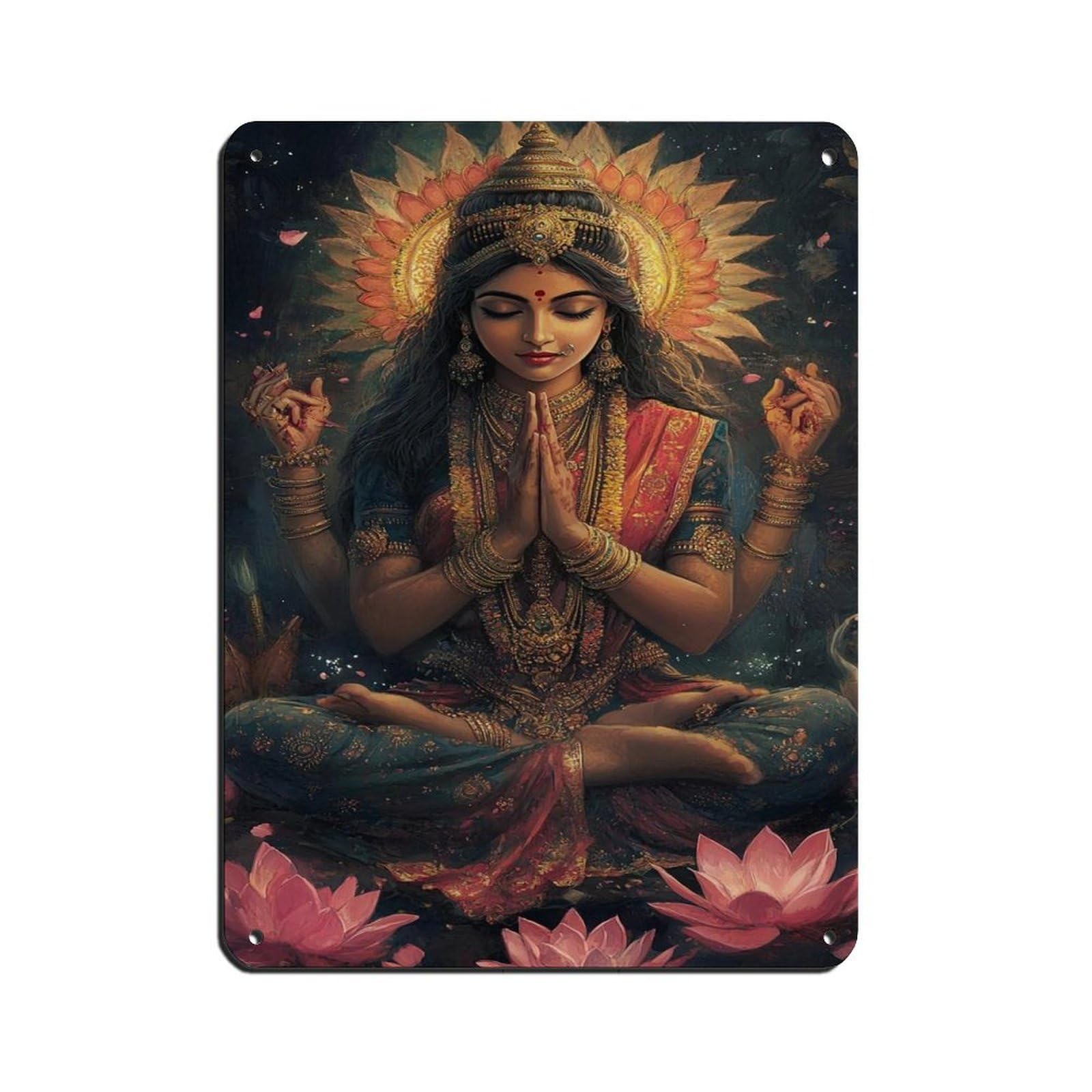Hindu Goddess Lakshmi, Spiritual Art Tin Sign Vintage Metal Pub Club Cafe Bar Home Wall Art Decoration Poster Retro 12x16inch(30x40cm)
