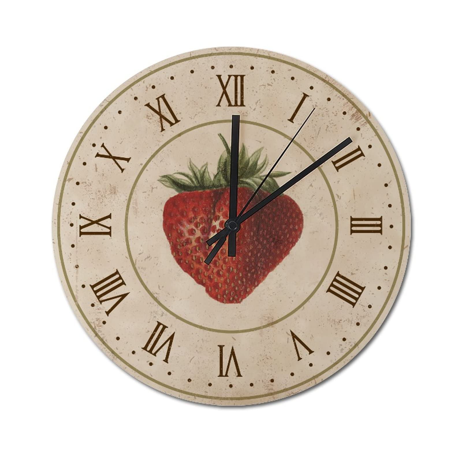 Horloge murale fraise rustique de 38 cm silencieuse pour la maison