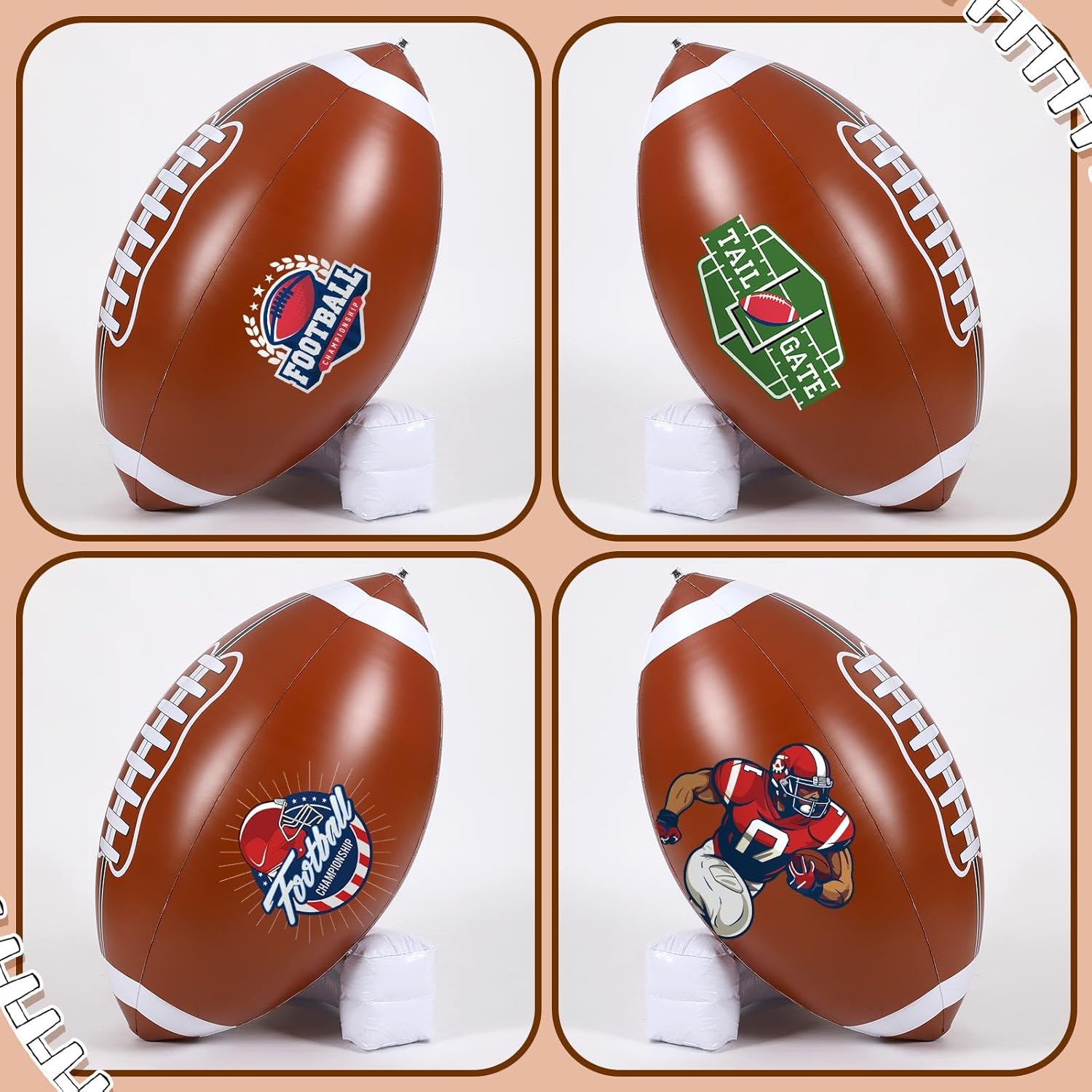 Bencailor 2 Pcs Giant Football Party Decoration Jumbo Inflatable Football with Tee Set for Game Large Blow up Footballs for Sport Birthday Party Indoor Outdoor Lawn Yard Decor(47 Inch)