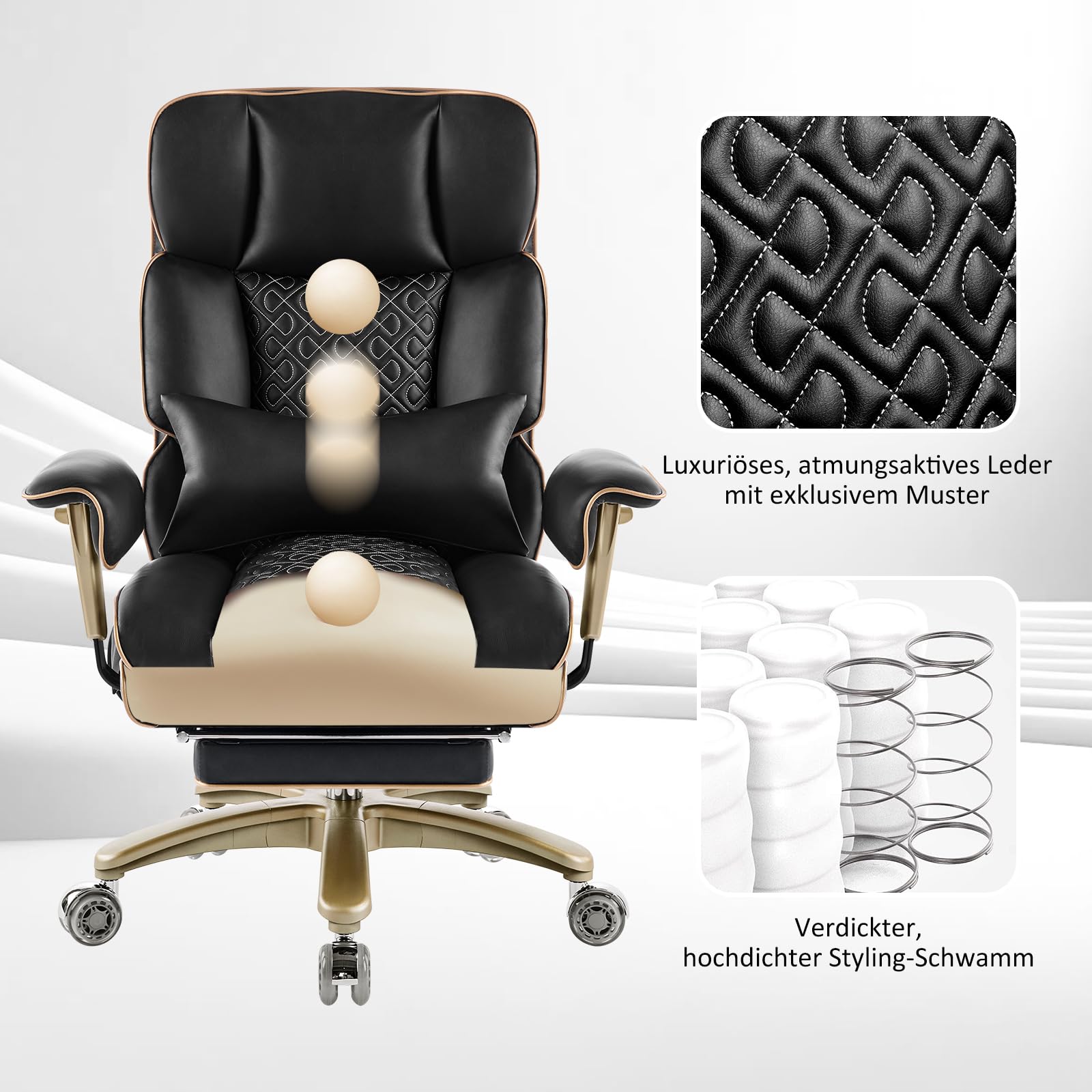 Hellove Ergonomischer Bürostuhl bis 230kg, Chefsessel mit Fußstütze & Lordosenstütze, Großer Schreibtischstuhl für Übergewichtige, Luxus Executivesessel Kunstleder für Homeoffice, Schwarz