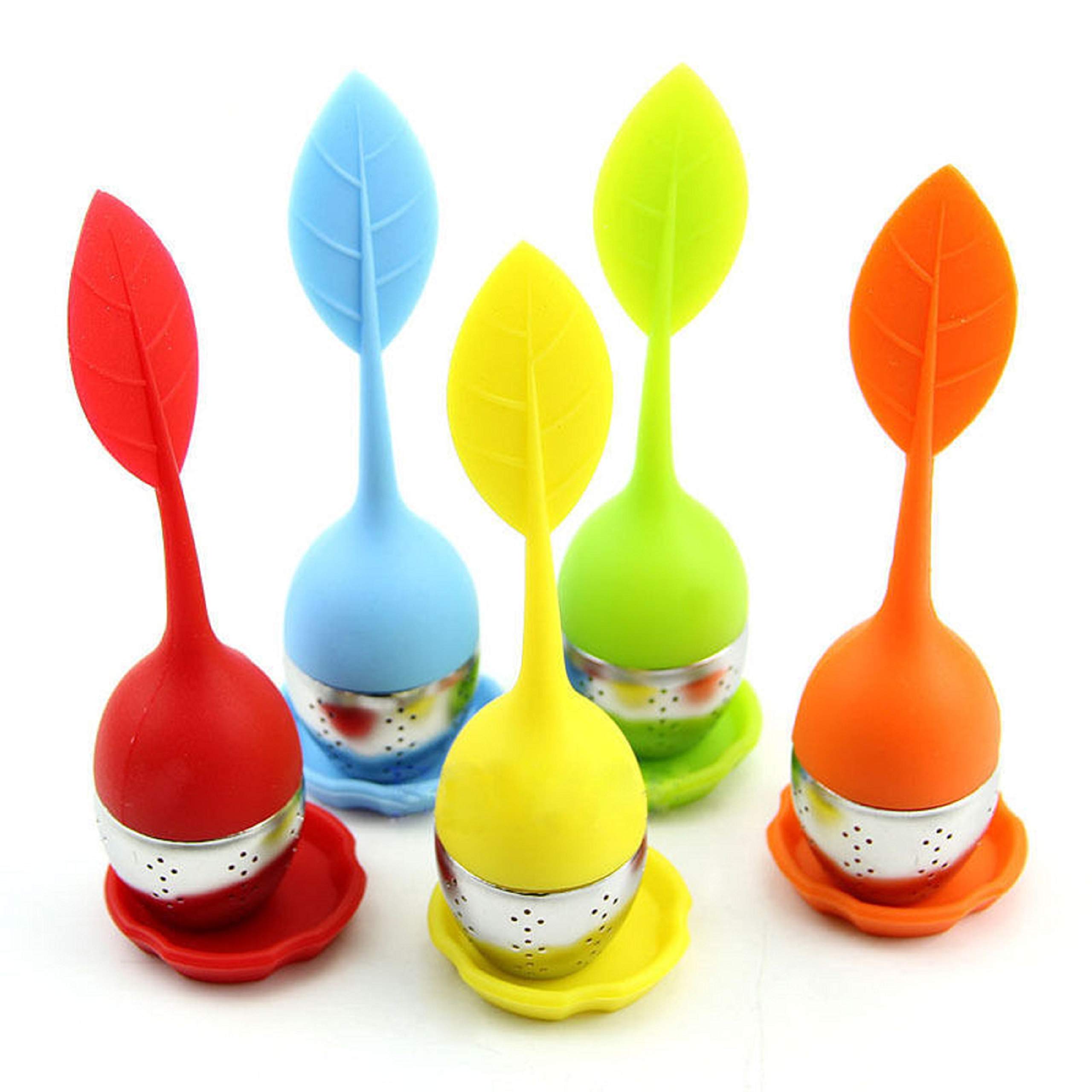 SEAHAVEN Silicone Tea Leaf Infuser with Long Leaf Shape Handle, Stainless Steel Infuser with Drip Tray | Perfect for Steeping Loose Leaf Tea in Tea Cup/Mug/Teapot (5)