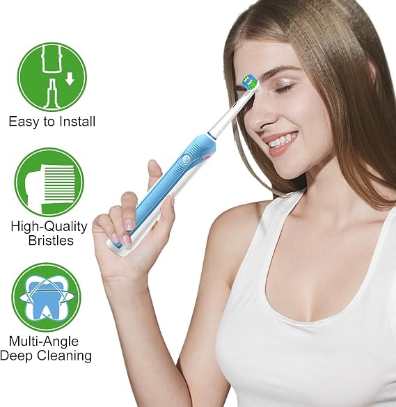 Oral B Compatible Toothbrush Heads, 16pcs Betterchoi Replacement Brush Heads for Most Braun Oral B Electric Toothbrushes, 8pcs White and 8pcs Black.