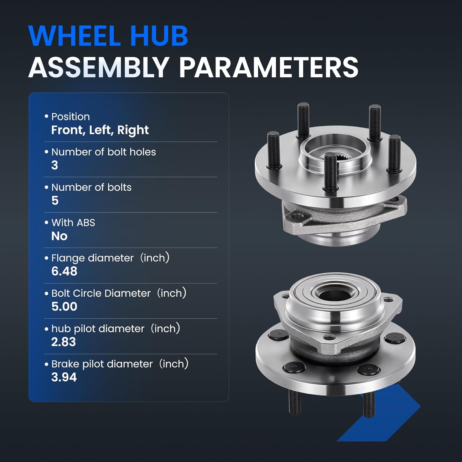 513159 Front Wheel Bearing and Hub Assembly Compatible with Jeep Grand Cherokee 1999-2004 4.0L L6, 1999-2001 4.7L V8, 1PCS