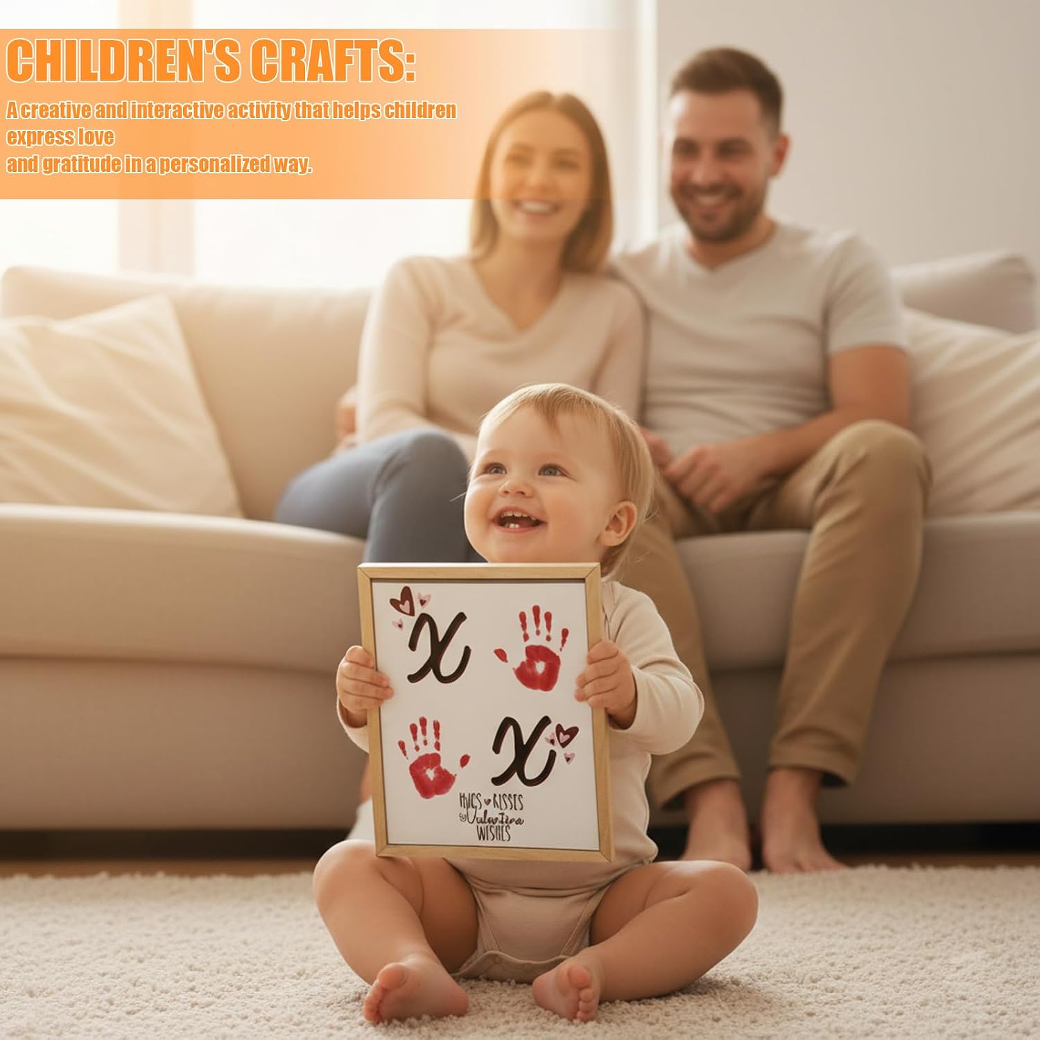 NATUHODE Valentines Day Handprint Art Craft for Kids, Valentine's Day Nursery Baby Handprint Art Activit with Wooden Frame, Gift from Your Child for Mom, Dad or Grandparents (XOXO 2)