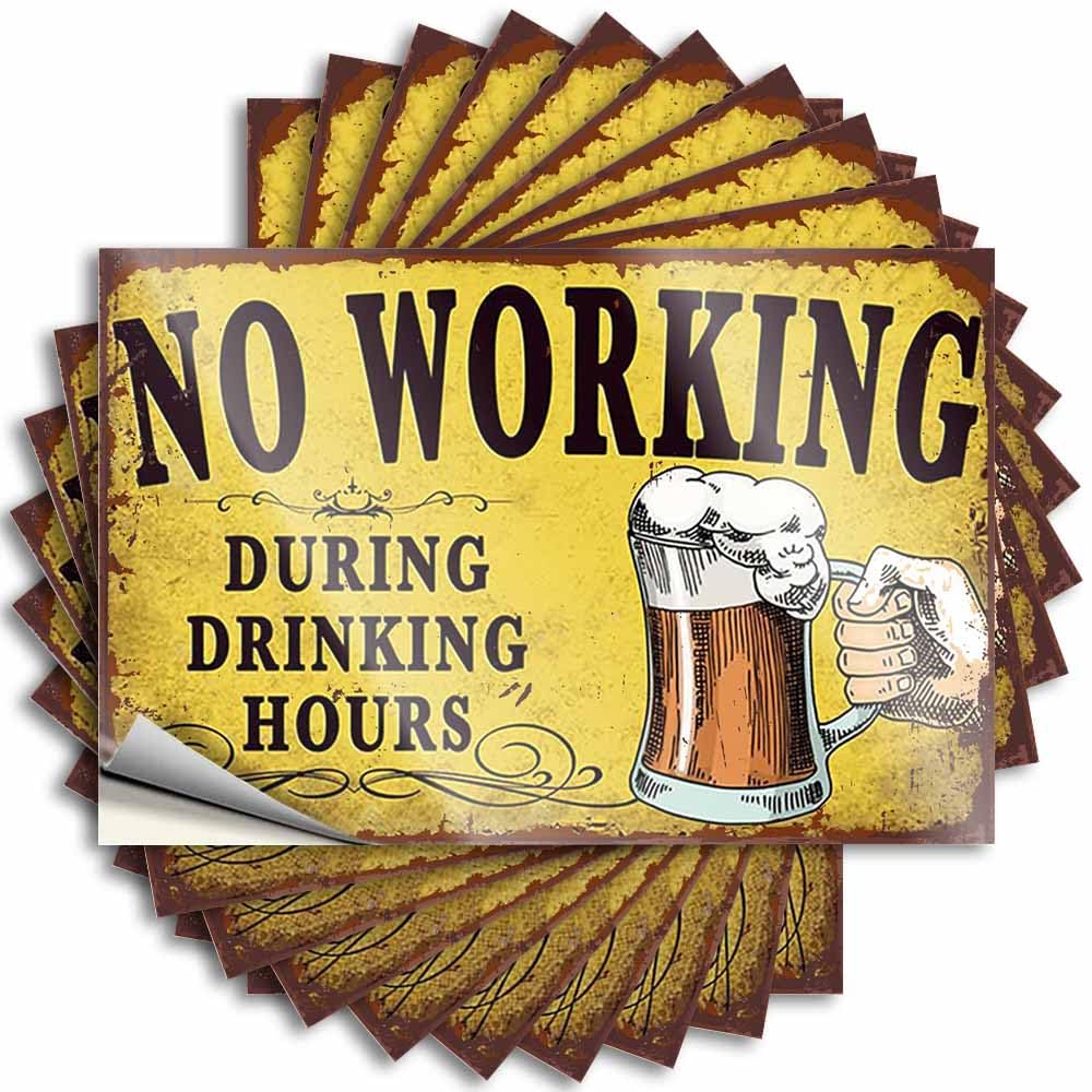 Funny Bathroom Decor Custom Sticker - No Working During Drinking Hours Glitter Durable Sticker Easy Apply for Gathering Decor(6X9CM)