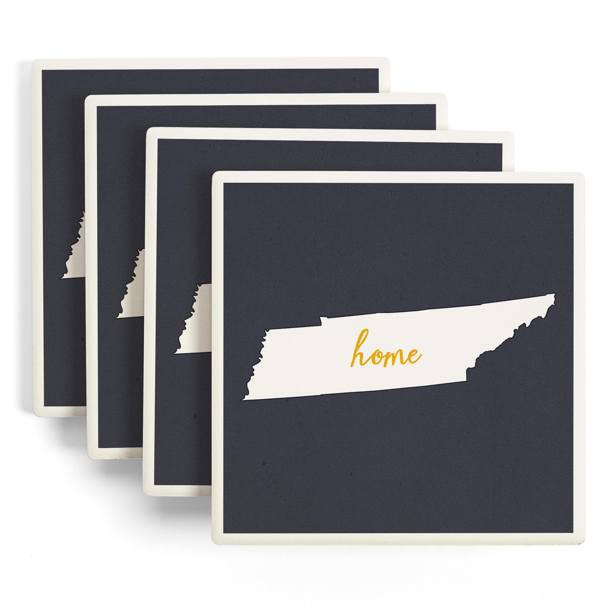 Tennessee, Home State, White on Gray (Absorbent Ceramic Coasters Set of 4 Matching Images, Cork Back, Kitchen Table Decor)