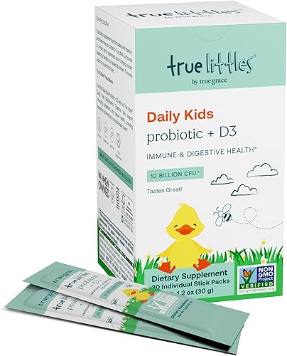 True Grace True Littles - 30 paquetes individuales de barras - Probiótico diario para niños + vitamina D3 para la salud inmune y digestiva - Sin