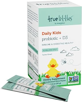 True Grace True Littles - 30 Individual Stick Packs - Kids Daily Probiotic + Vitamin D3 for Immune & Digestive Health - Gluten, Soy & Dairy Free - 30 Servings