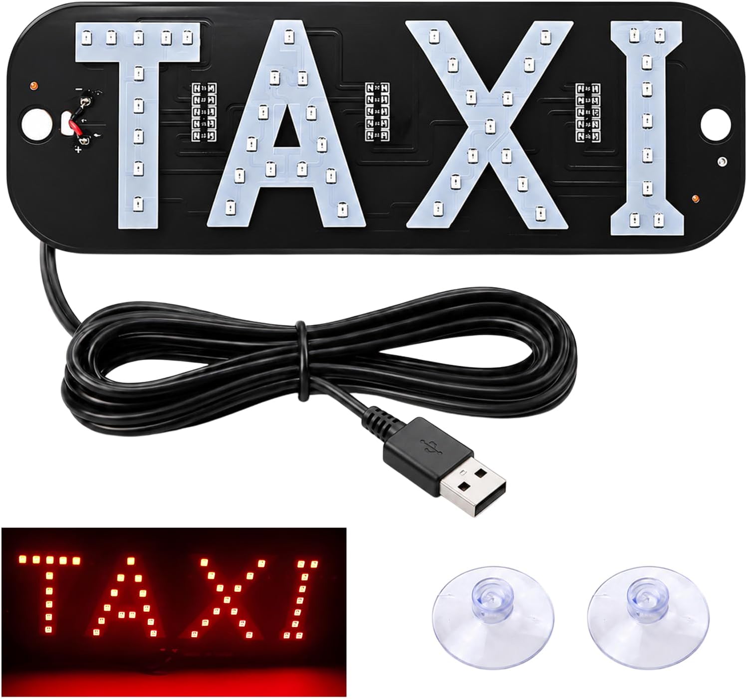 Taxi LED Sign Decor, 5V USB Charging Lamp Bright Taxi Sign Indicator Light with Suction Cups, Vibrant Cab Lamp Taxi LED Signal Light Flashing Hook on Car Window for Drivers (Red)