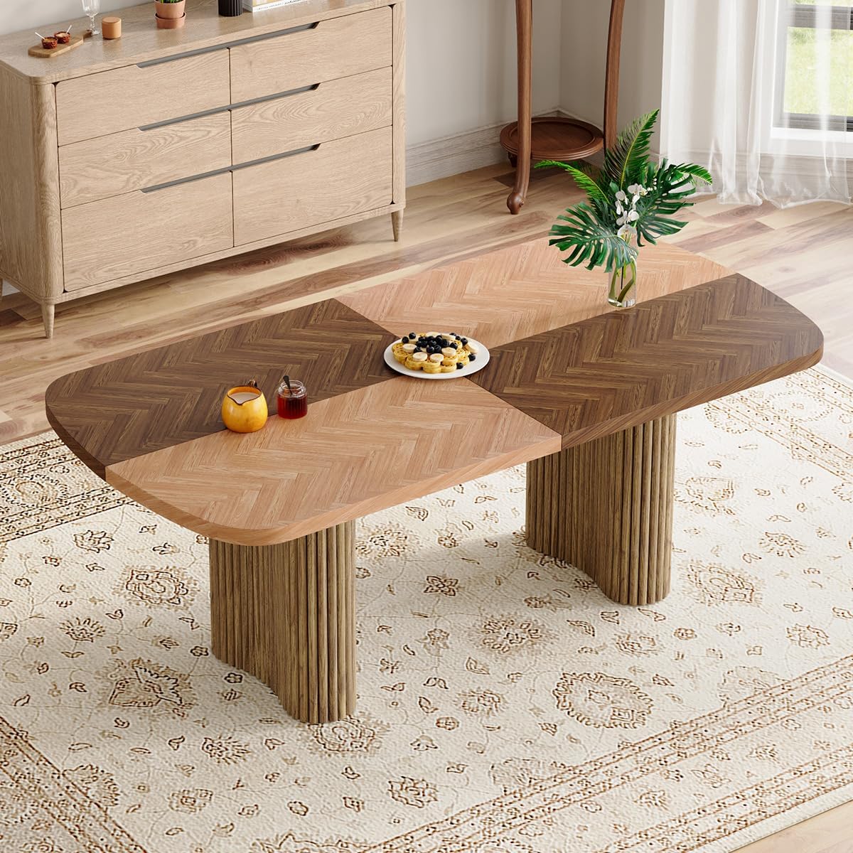 78.7" Extra Long Dining Table for 6-10 People, Modern Kitchen Table with Fluted Bases,Farmhouse Rectangular Dining Table for Dining Room, Kitchen, Living Room