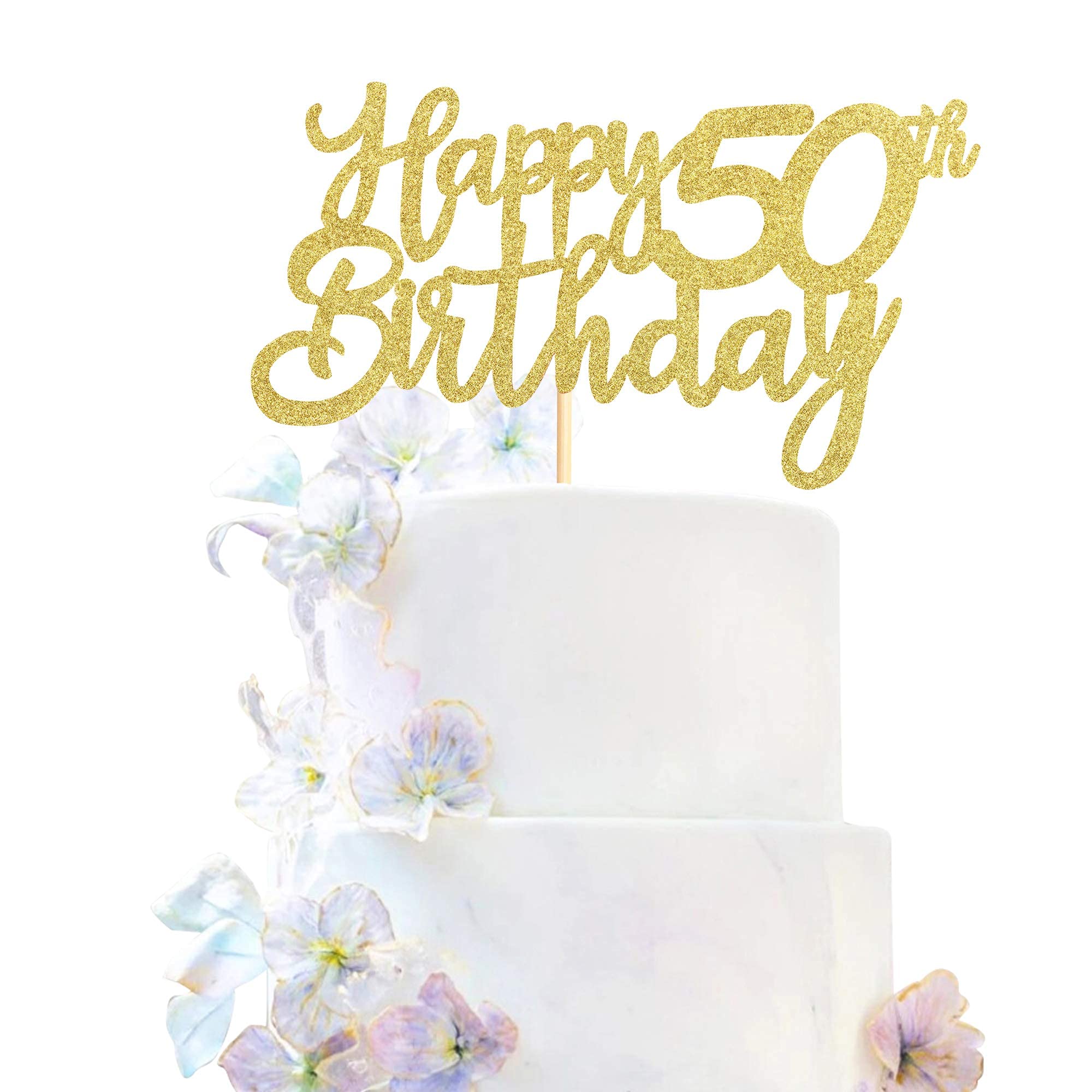 Festiko®Gold Glitter 50th Happy Birthday Cake Topper Adult Food Picks for Celebrating Fifty Years Old Birthday Anniversary Party Decorations Supply-image-21