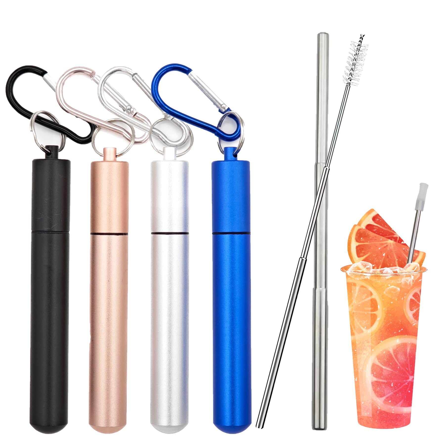 Cannucce Riutilizzabili In Acciaio Inox - Set 4 Cannucce Telescopiche Con Custodia - Foto 2