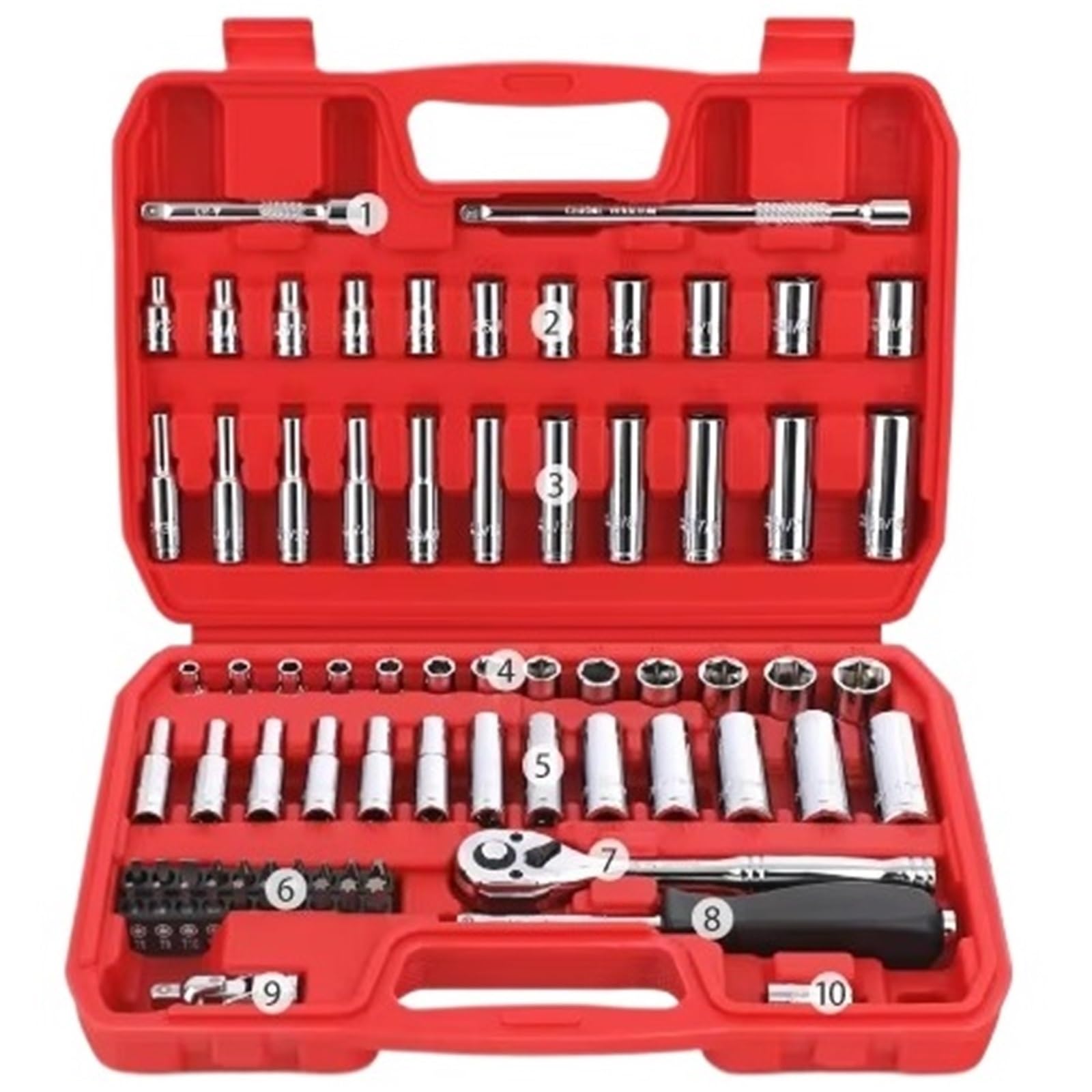 ZGUOUZANTYE Ratcheting Wrench Set, 46/74/216pc Socket Wrench Set, Ratchet Tool Sets, Mechanical and Automotive Repair Combination(Dark Red)