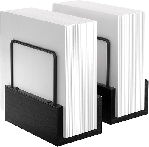 Aofmee Servilletero de madera de hierro para mesa, dispensador de servilletas negro para mesa de cocina, comedor, elegante servilletero de papel