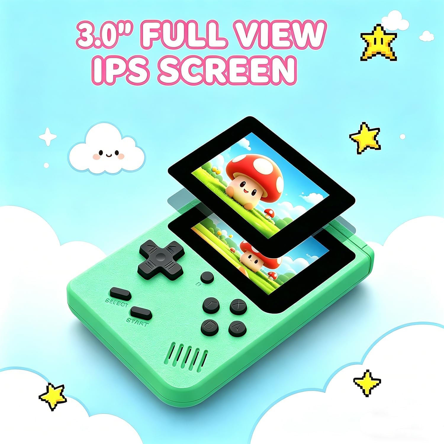 Mini Retro Handheld Game Console, Portable Video Game Player with 3.0 Inch IPS Screen, Built-in 400 Classic Games & Rechargeable Battery, Travel Arcade Gaming Console (Green) 4 71qTpdRltQL. AC SL1500