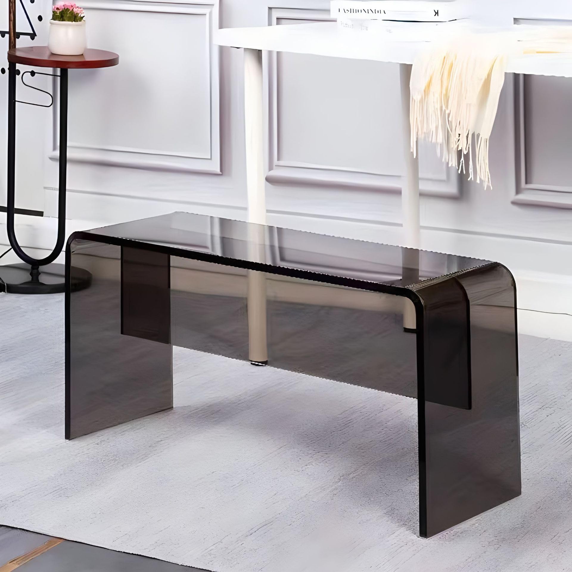 Acrylic Bench, Modern Versatile Shoe Changing Stool, Backless Lounge Chair, Bed End Stool for Living Room, Bedroom, Entryway (Grey, 23.6in)